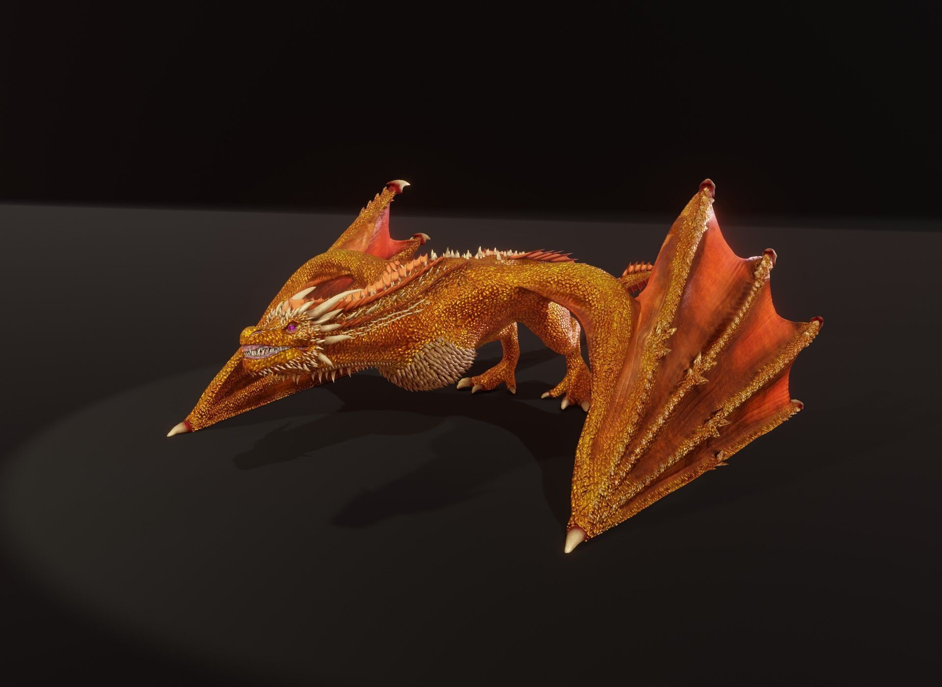 Realistic Gold Wyvern Animated Game-ready 3D Model Low-poly 3D model_12