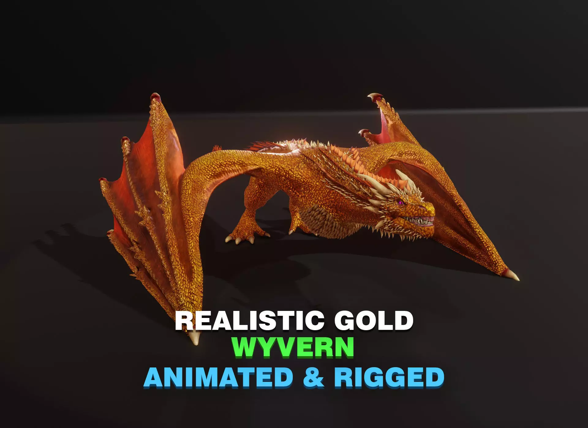 Realistic Gold Wyvern Animated Game-ready 3D Model Low-poly 3D model_0