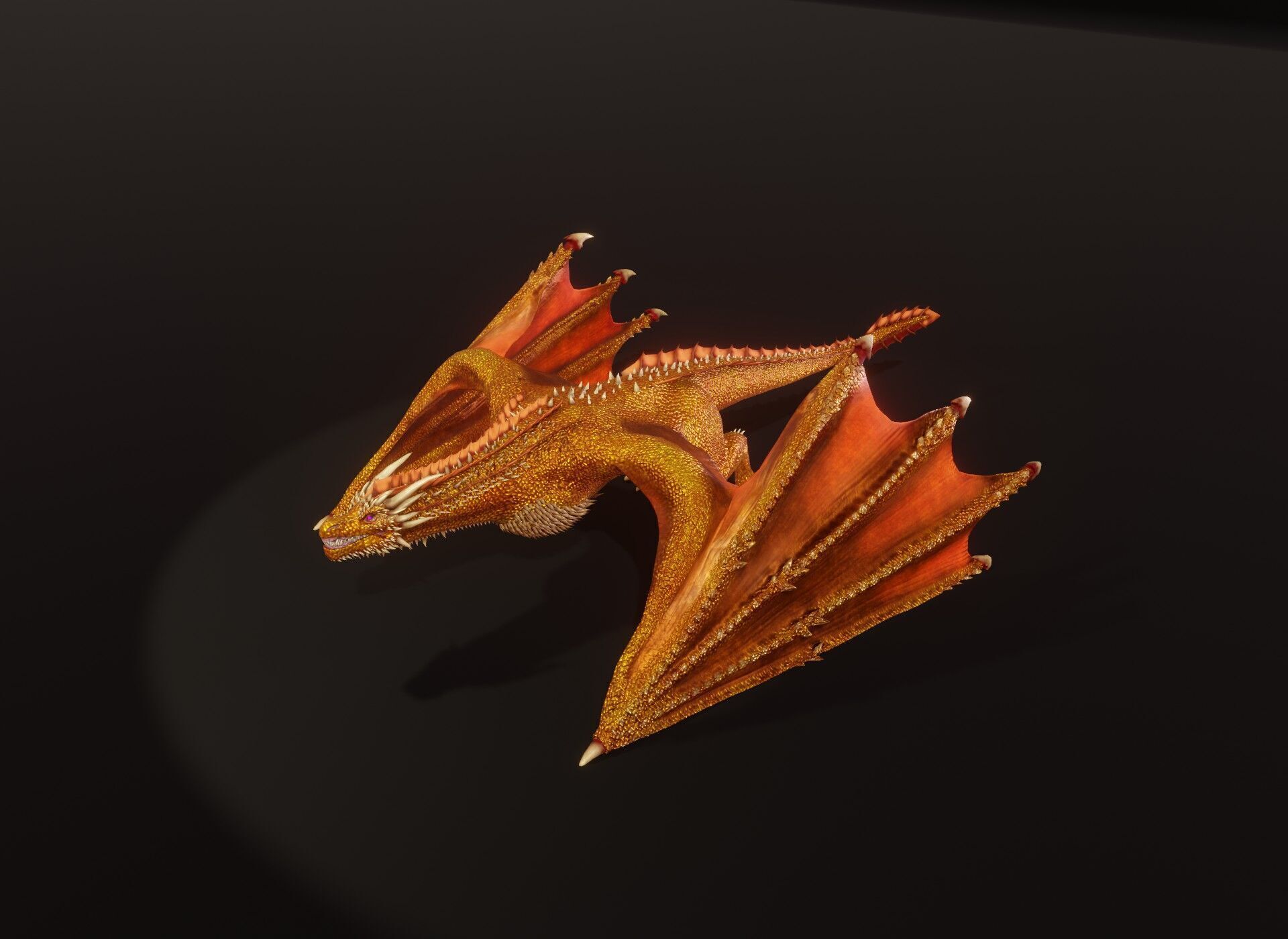 Realistic Gold Wyvern Animated Game-ready 3D Model Low-poly 3D model_19