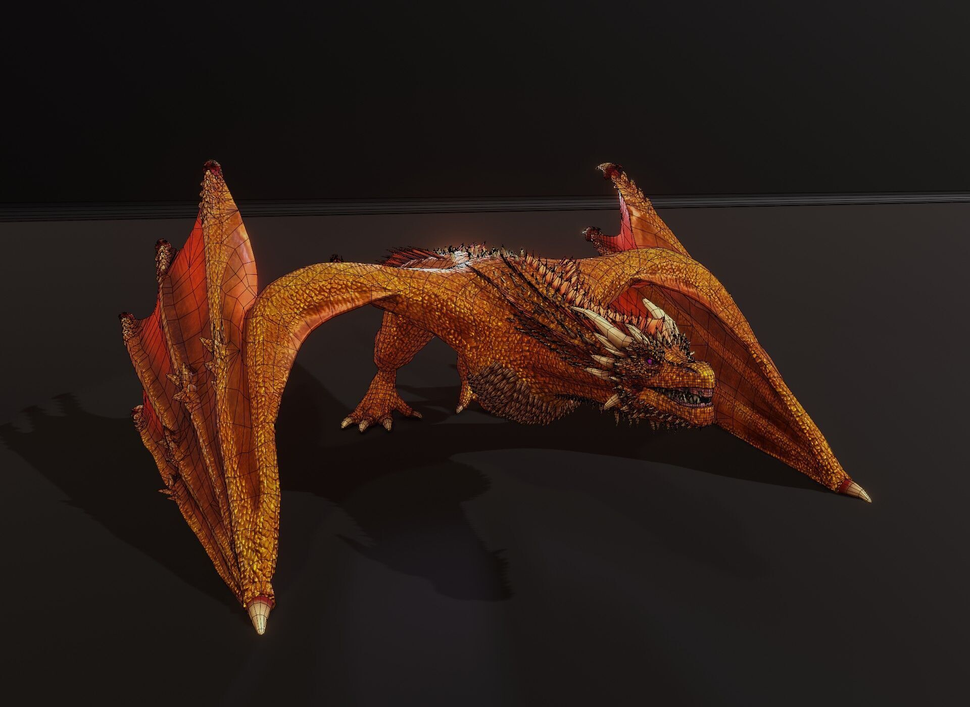 Realistic Gold Wyvern Animated Game-ready 3D Model Low-poly 3D model_24