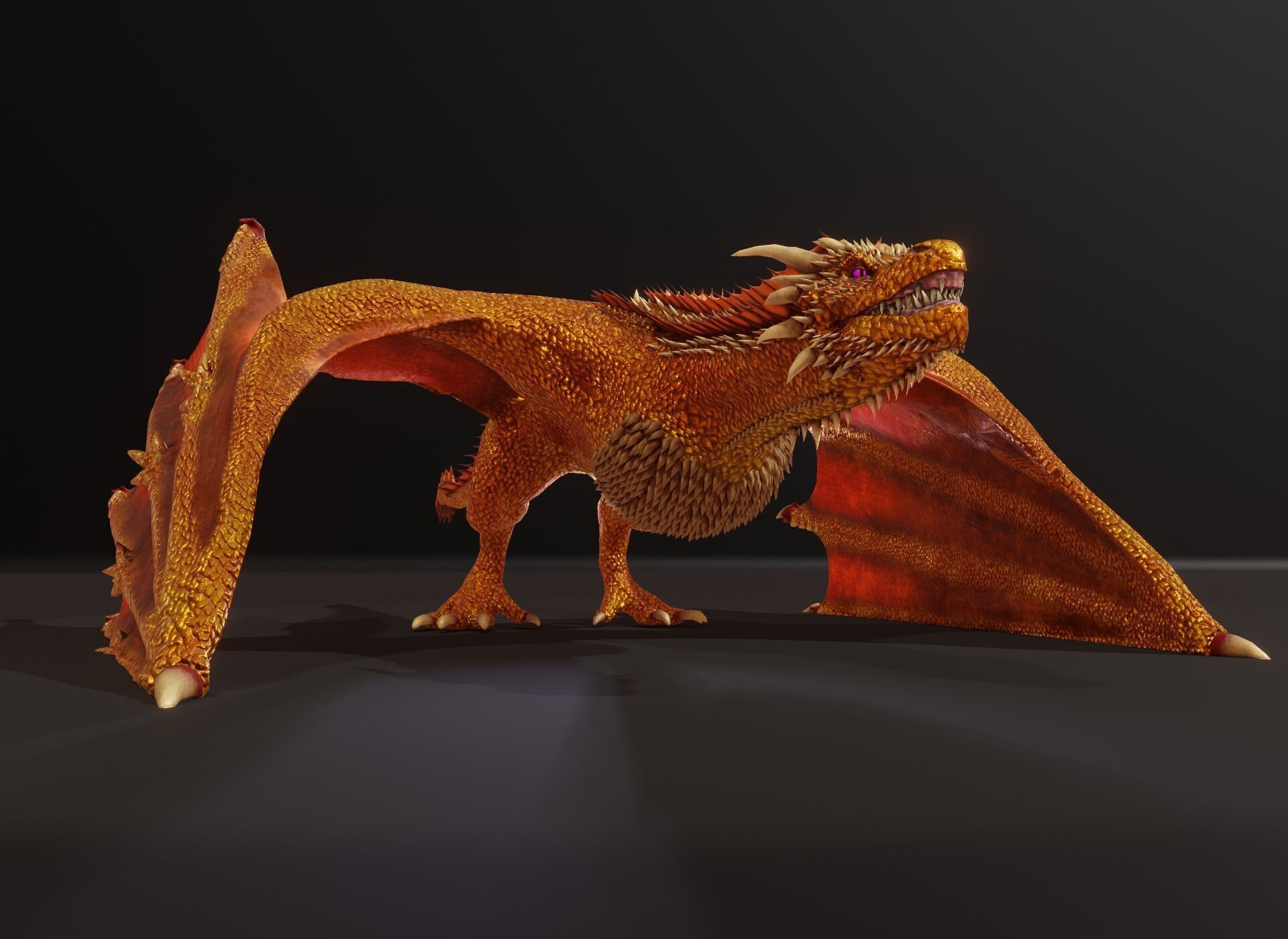 Realistic Gold Wyvern Animated Game-ready 3D Model Low-poly 3D model_7