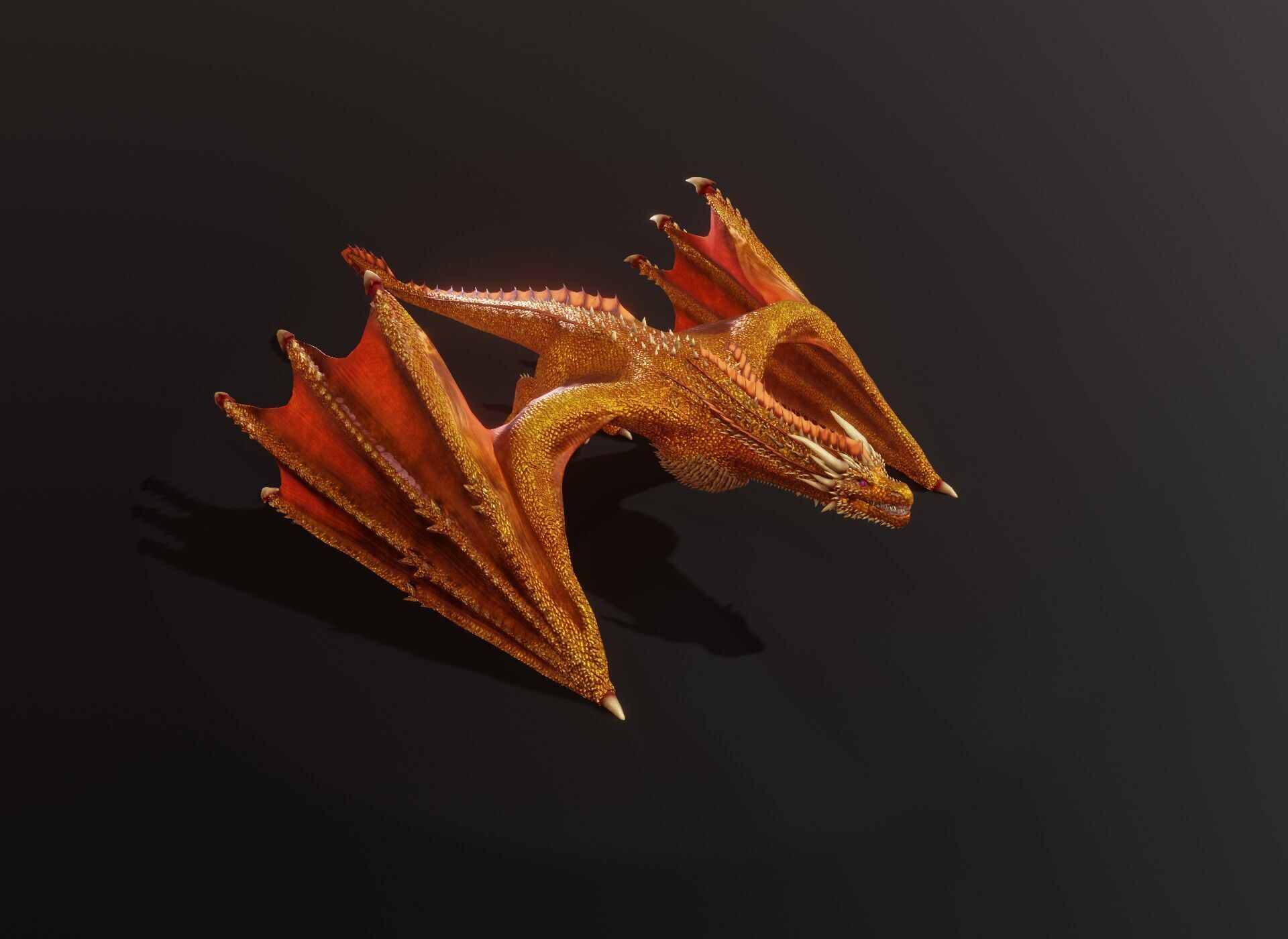 Realistic Gold Wyvern Animated Game-ready 3D Model Low-poly 3D model_16