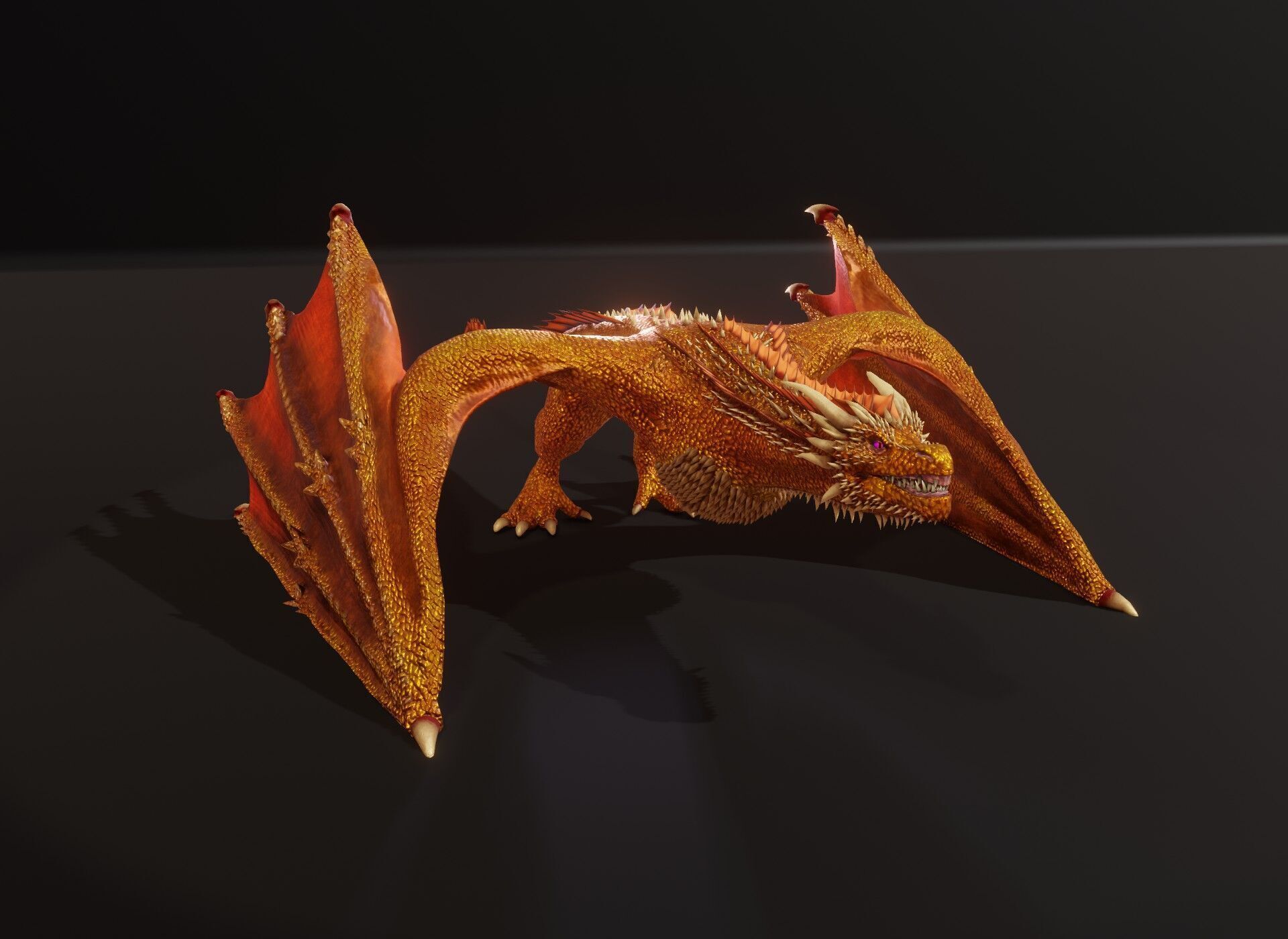 Realistic Gold Wyvern Animated Game-ready 3D Model Low-poly 3D model_5