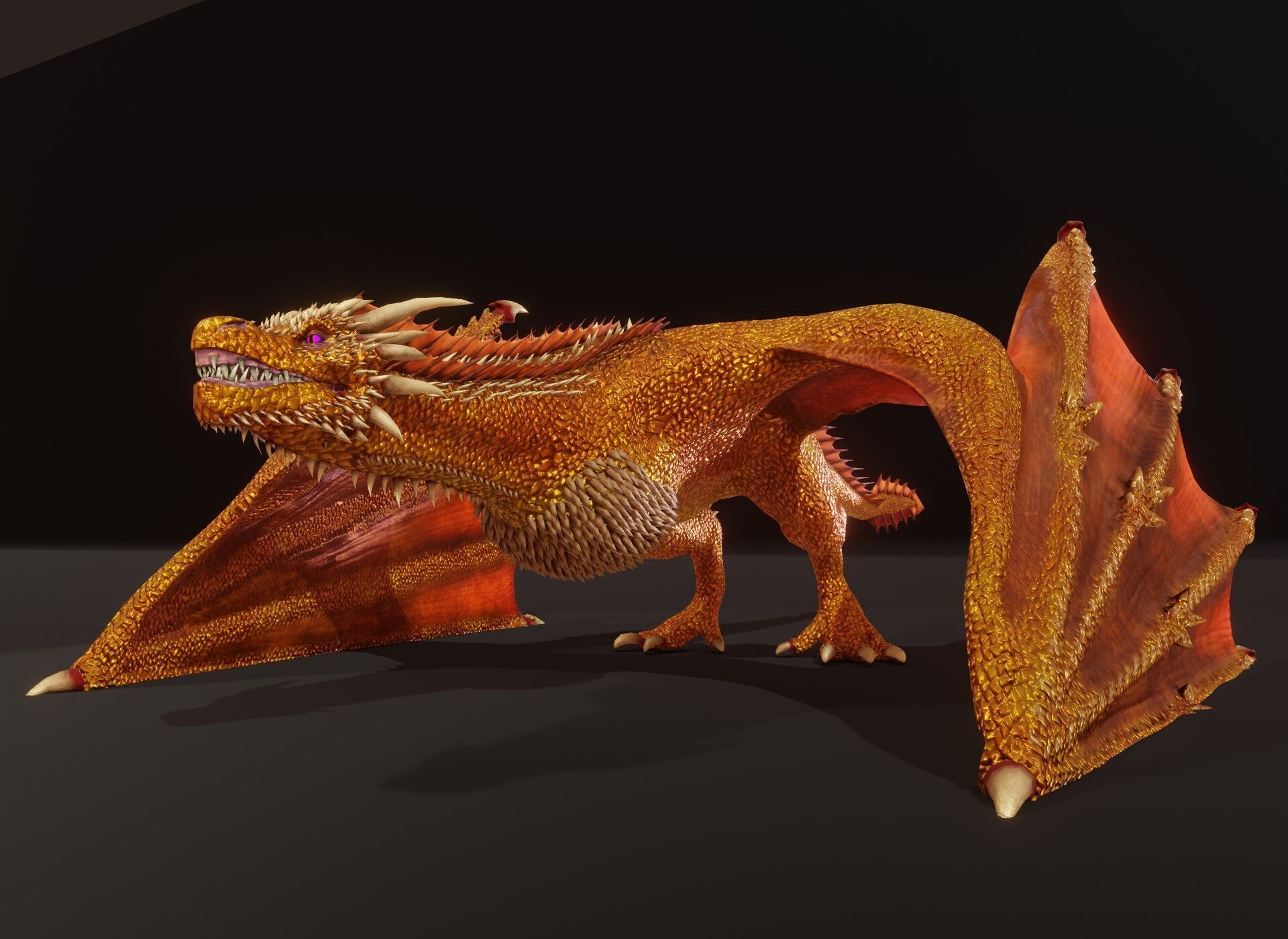 Realistic Gold Wyvern Animated Game-ready 3D Model Low-poly 3D model_20