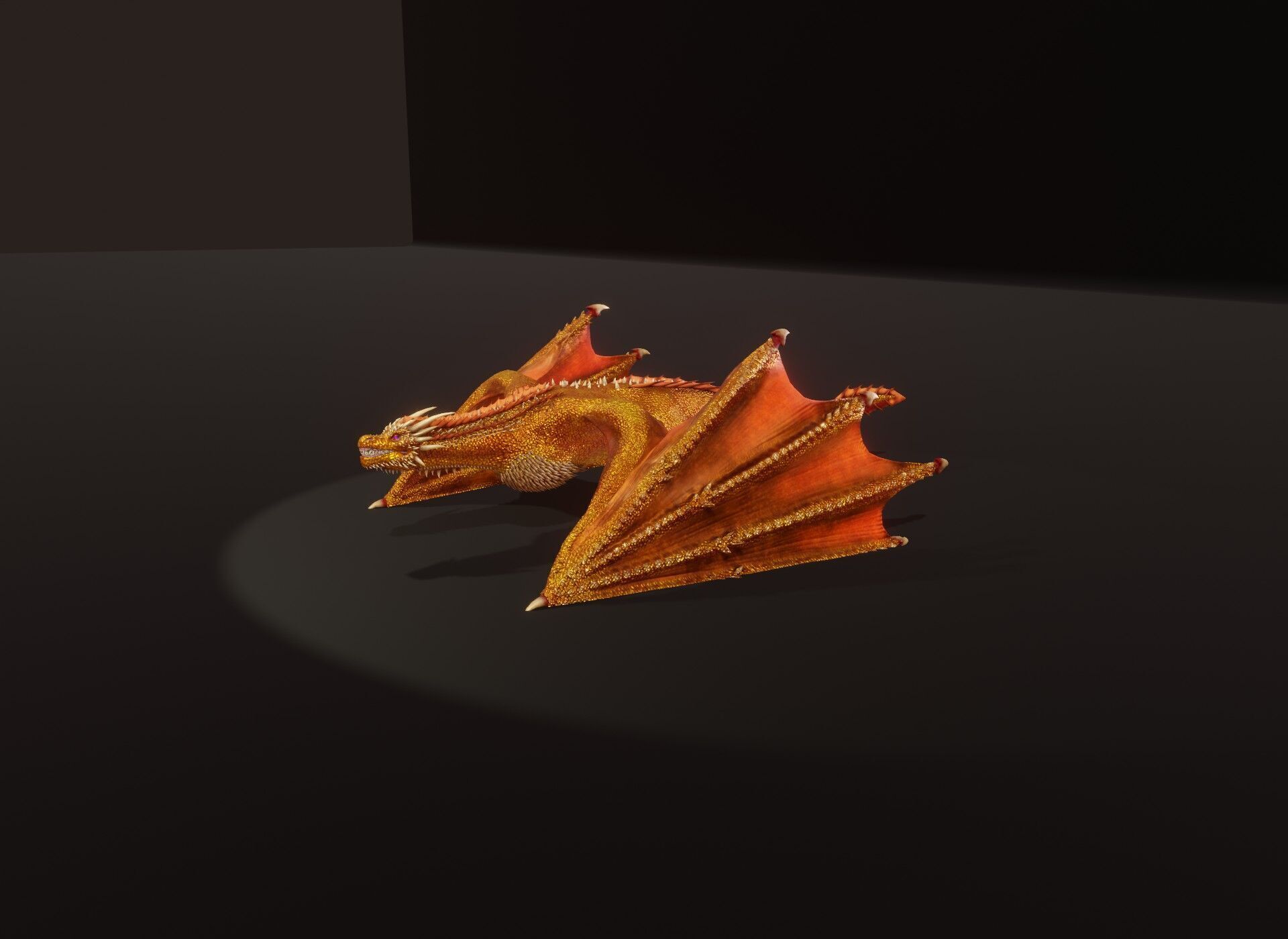 Realistic Gold Wyvern Animated Game-ready 3D Model Low-poly 3D model_22