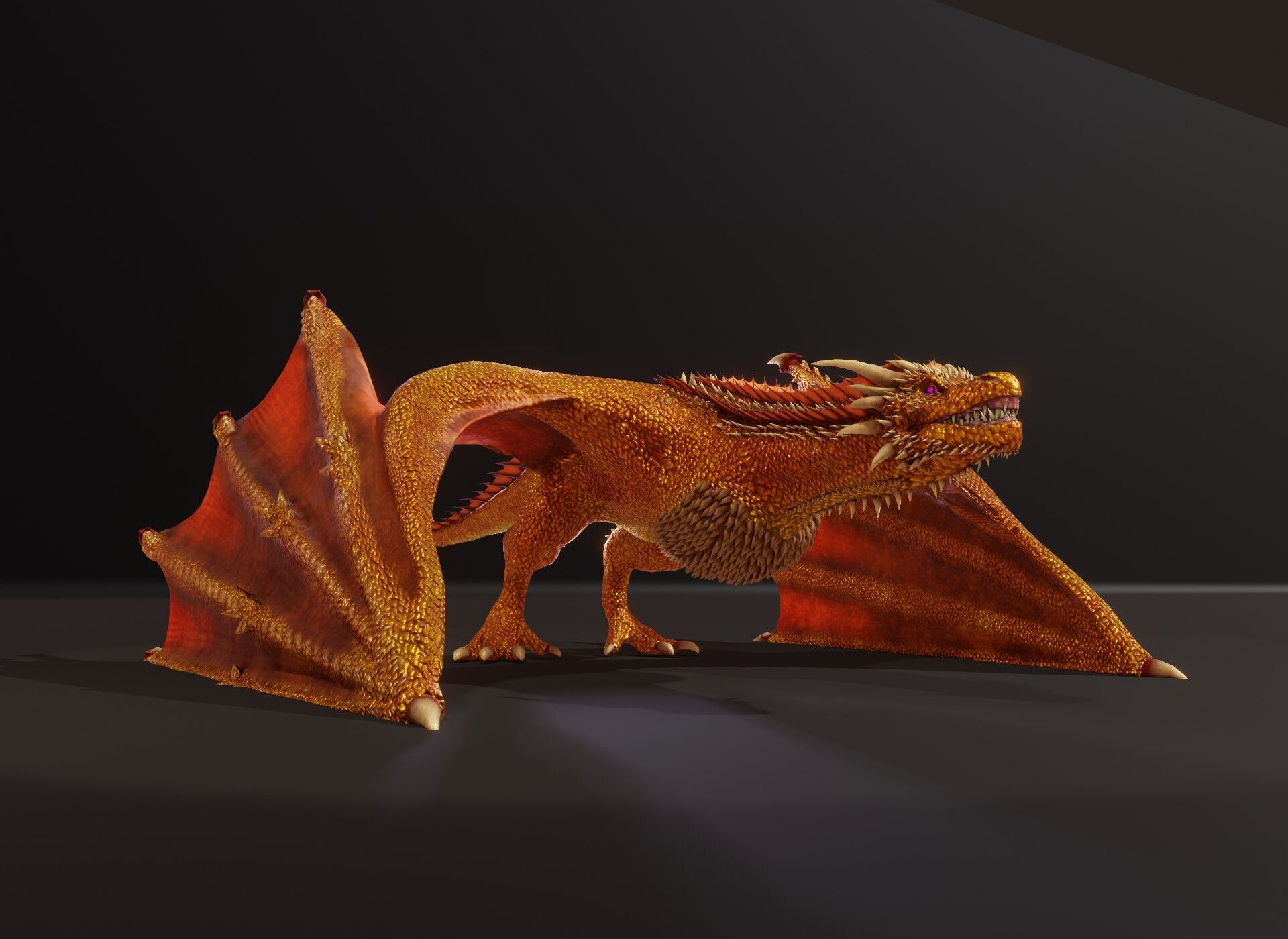 Realistic Gold Wyvern Animated Game-ready 3D Model Low-poly 3D model_18
