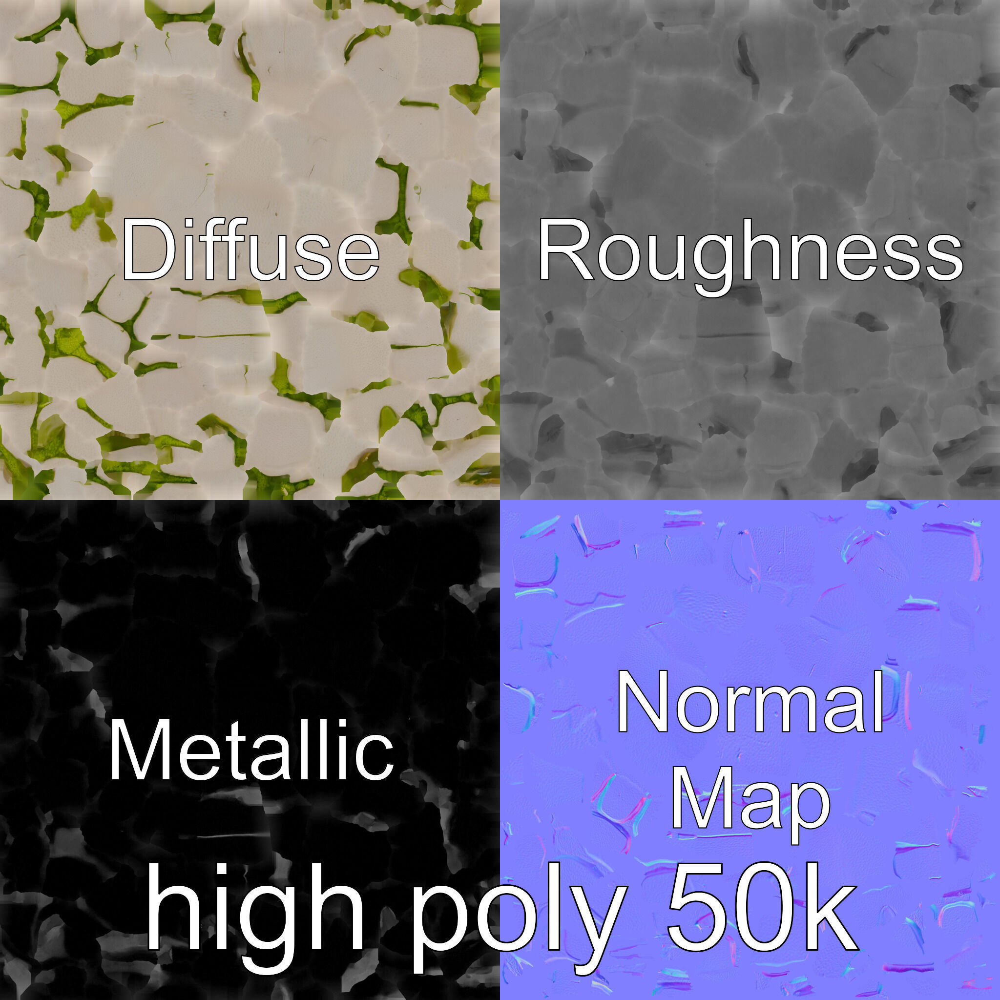 Smooth Cobblestone with Moss 3D model pack Low-poly 3D model_18