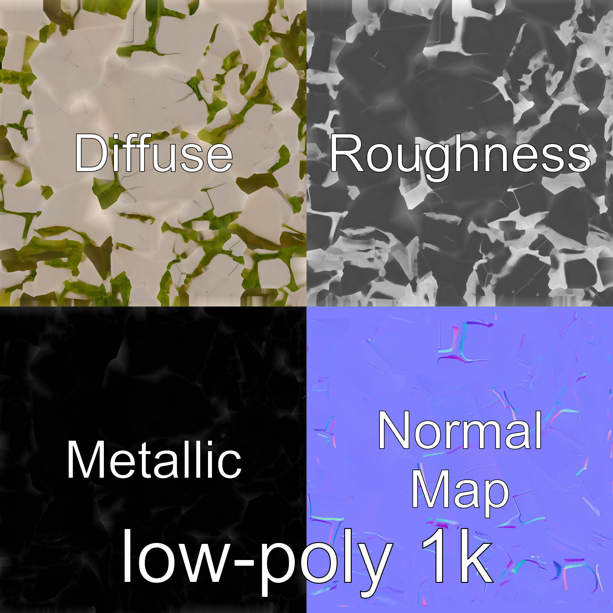 Smooth Cobblestone with Moss 3D model pack Low-poly 3D model_4