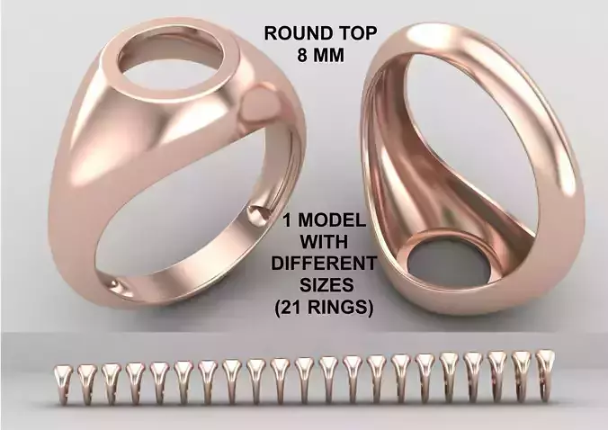 signet Ring Base 8mm top in All sizes 155-MWC