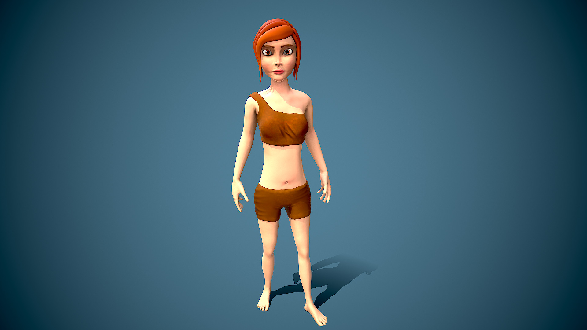 cartoon female survivor Low-poly 3D model_2