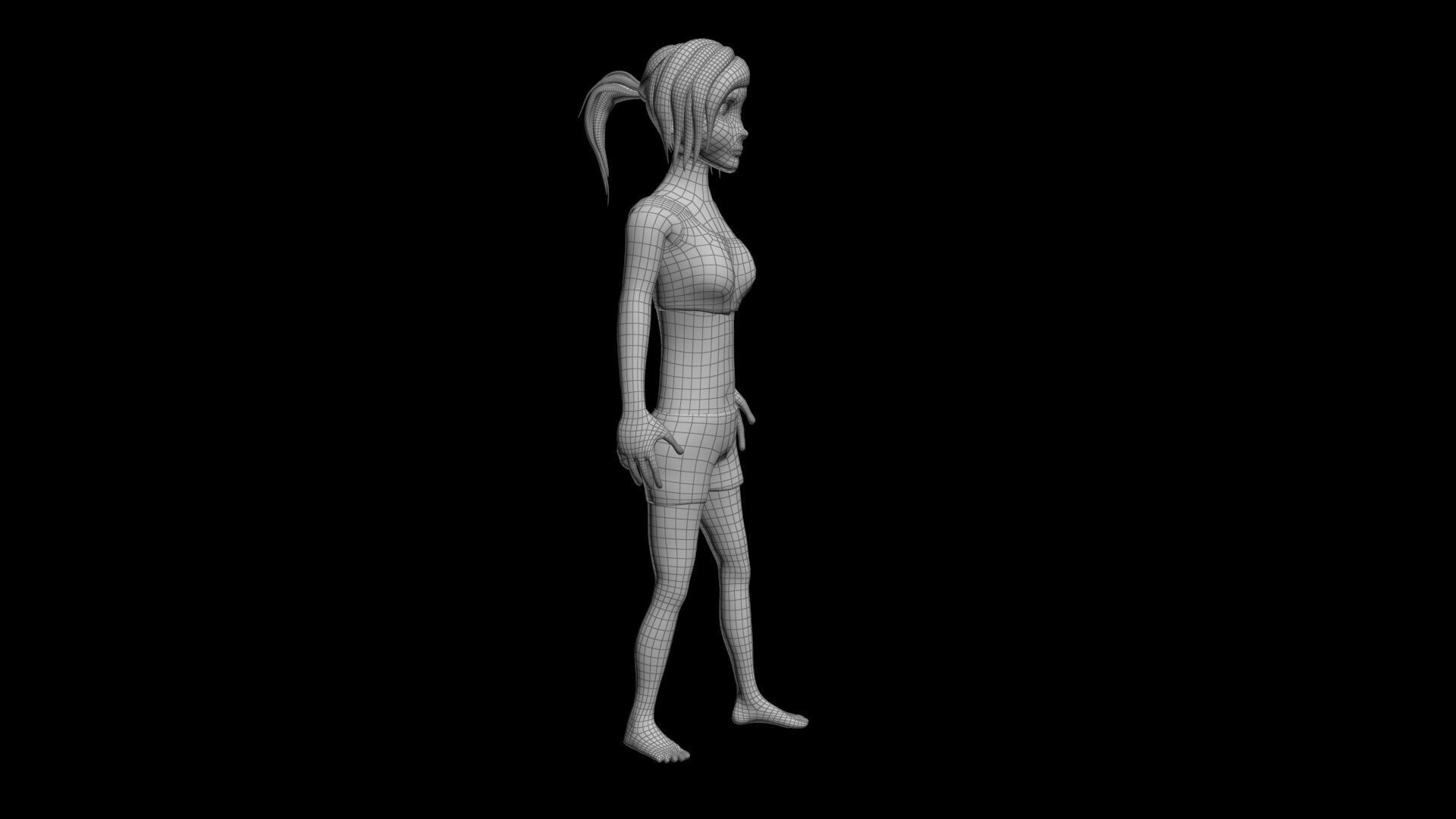 cartoon female survivor Low-poly 3D model_9