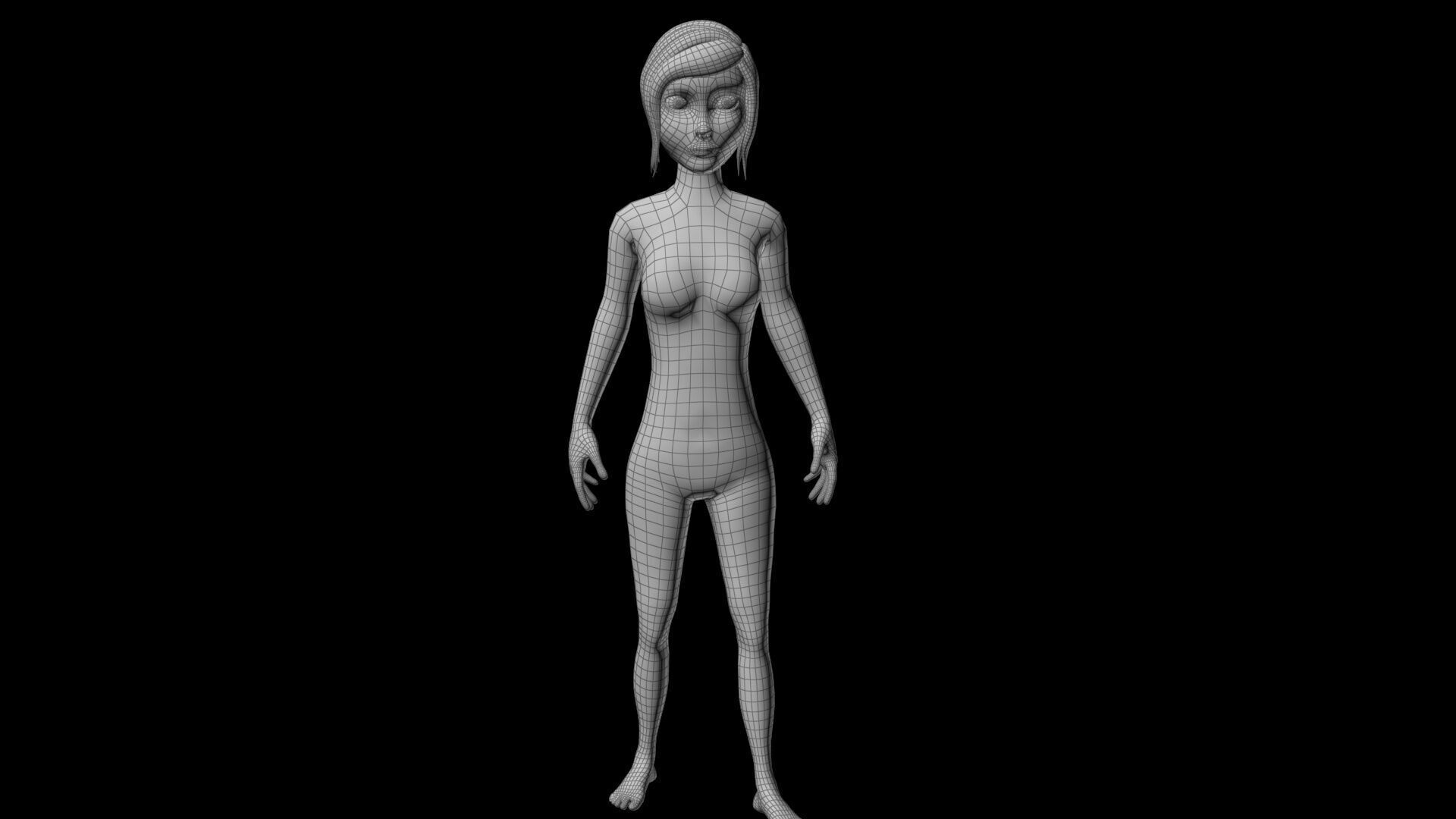 cartoon female survivor Low-poly 3D model_10