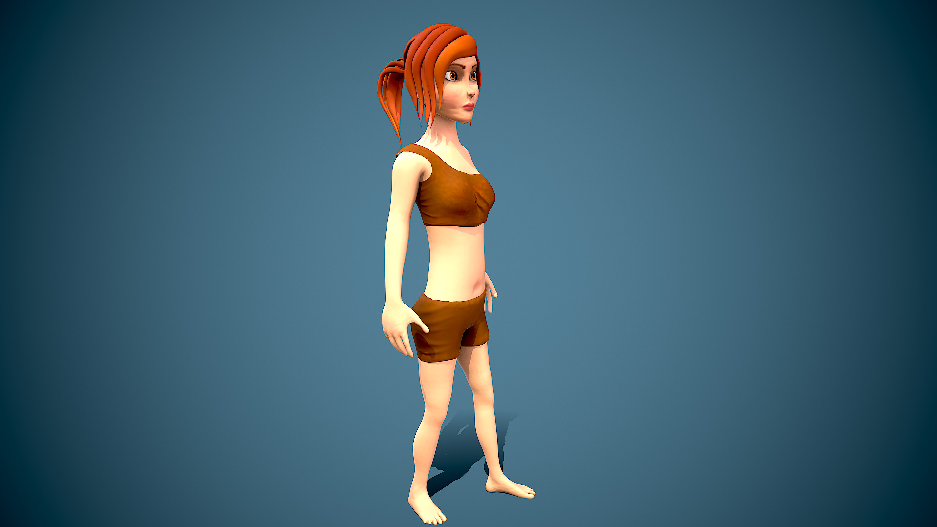 cartoon female survivor Low-poly 3D model_3