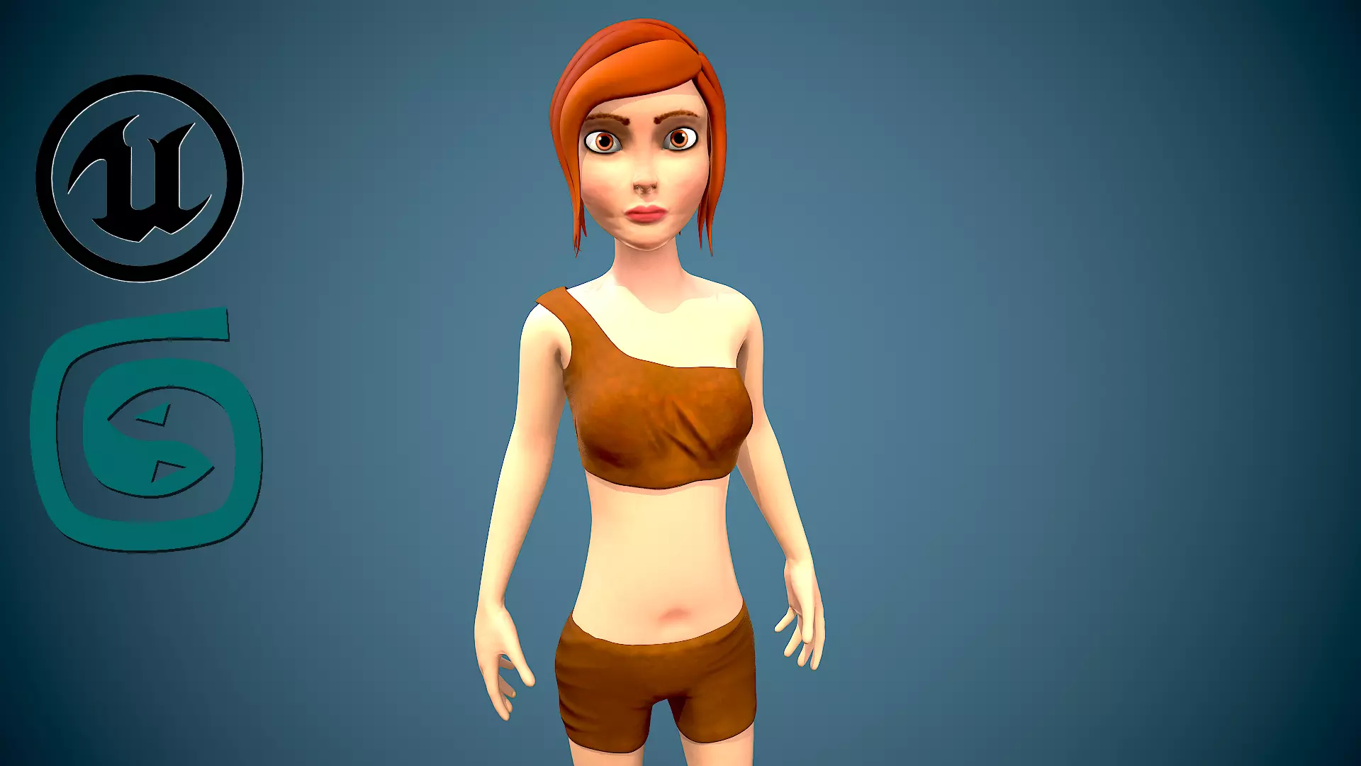cartoon female survivor Low-poly 3D model_0