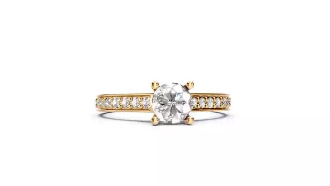Flame Round Diamond Engagement Ring 