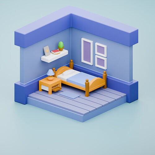 Stylized Low-Poly Bedroom Free low-poly 3D model