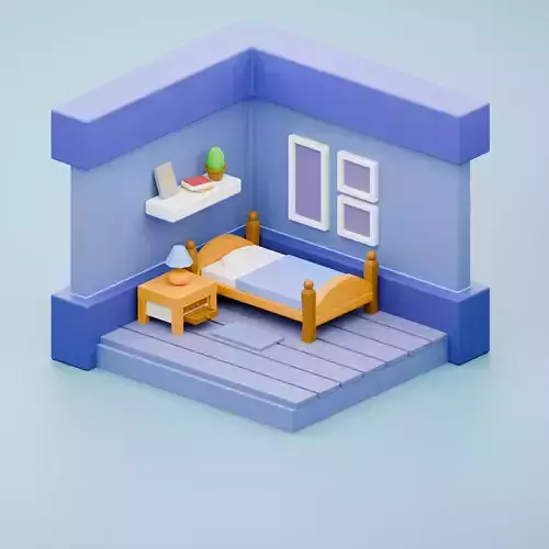 Stylized Low-Poly Bedroom