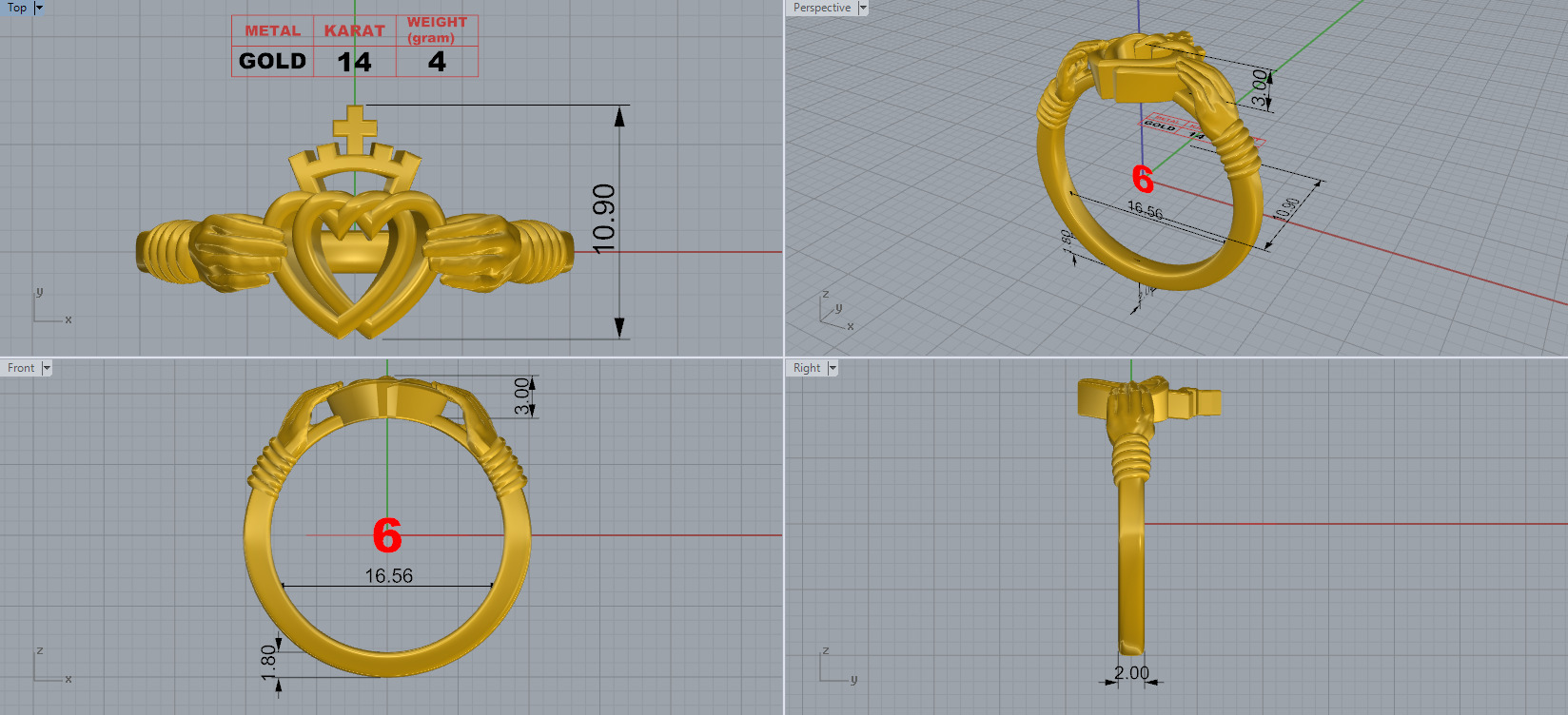  claddagh ring 9 3D print model_6
