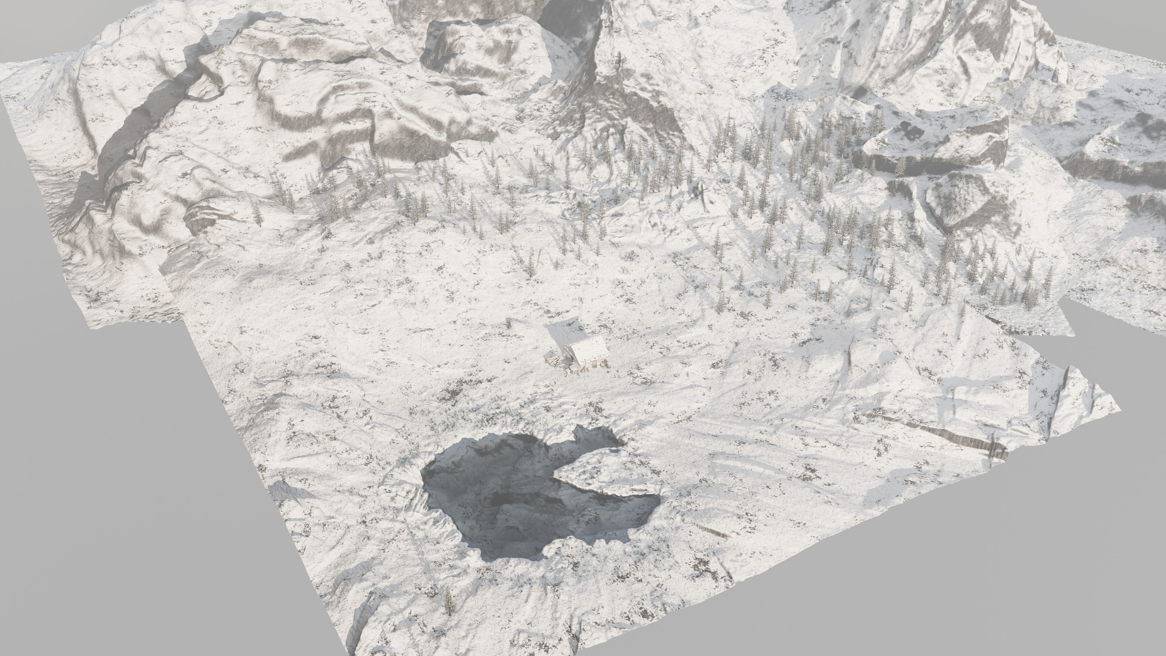 Snow landscape Cabin Scene 3D model_8