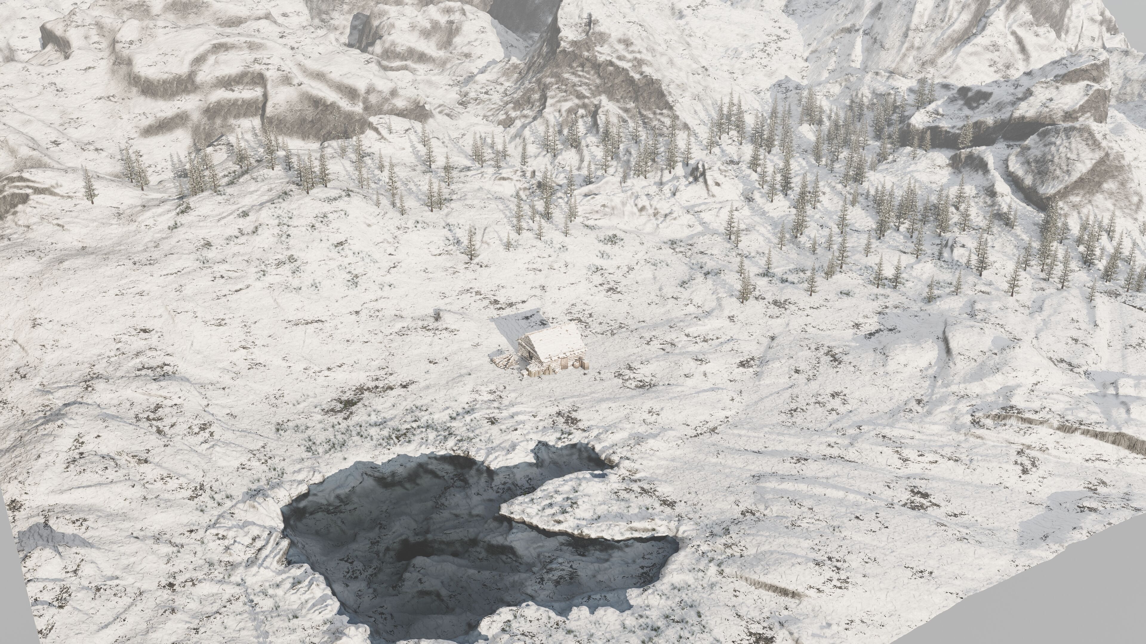 Snow landscape Cabin Scene 3D model_7