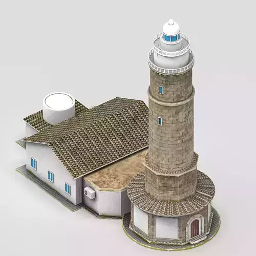 Classic Lighthouse with Keepers House Low-poly 3D model