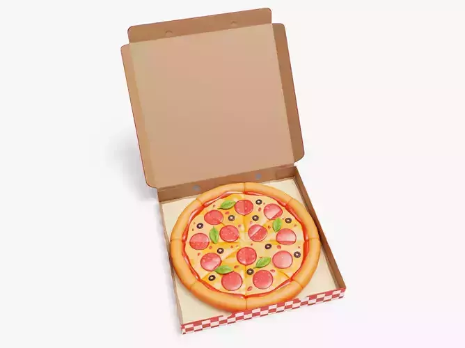 Pepperoni Pizza in Box Stylized 3D model