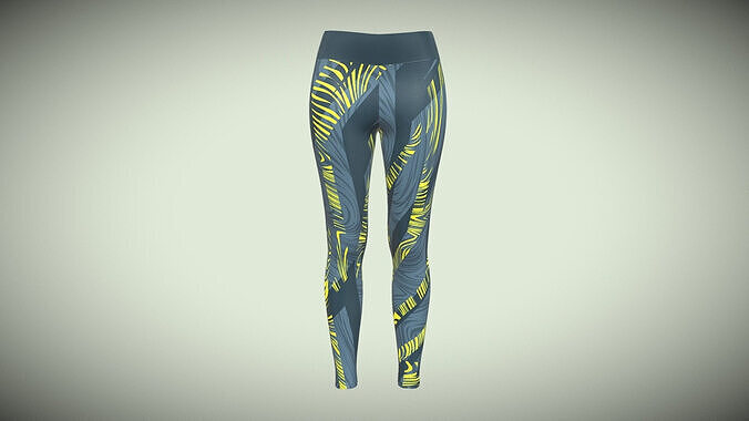 Girls Sports Leggings-Yellow Printed In Low Poly Low-poly 3D model