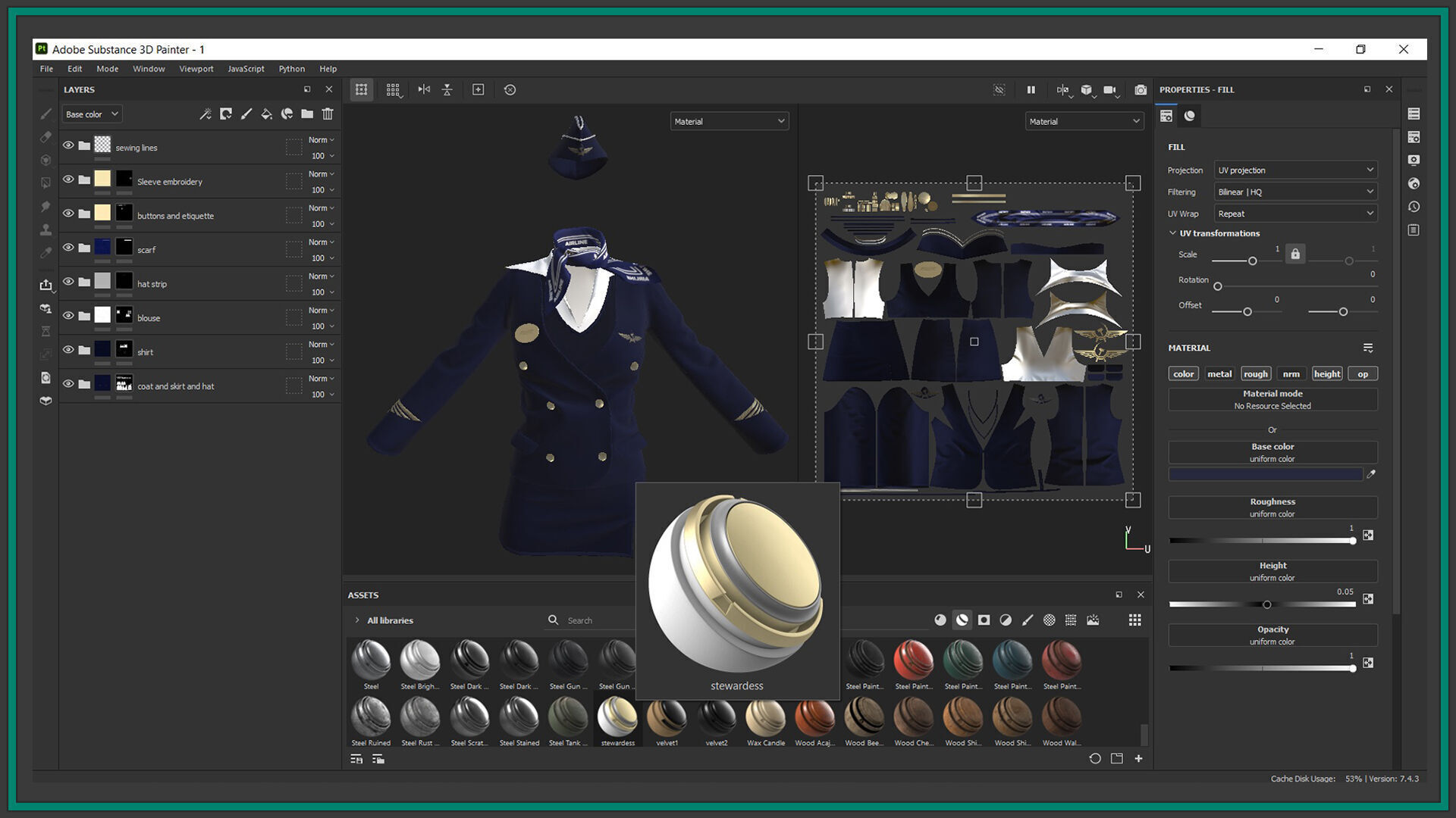 female stewardess uniform with 2texture and smart material 3D model_6
