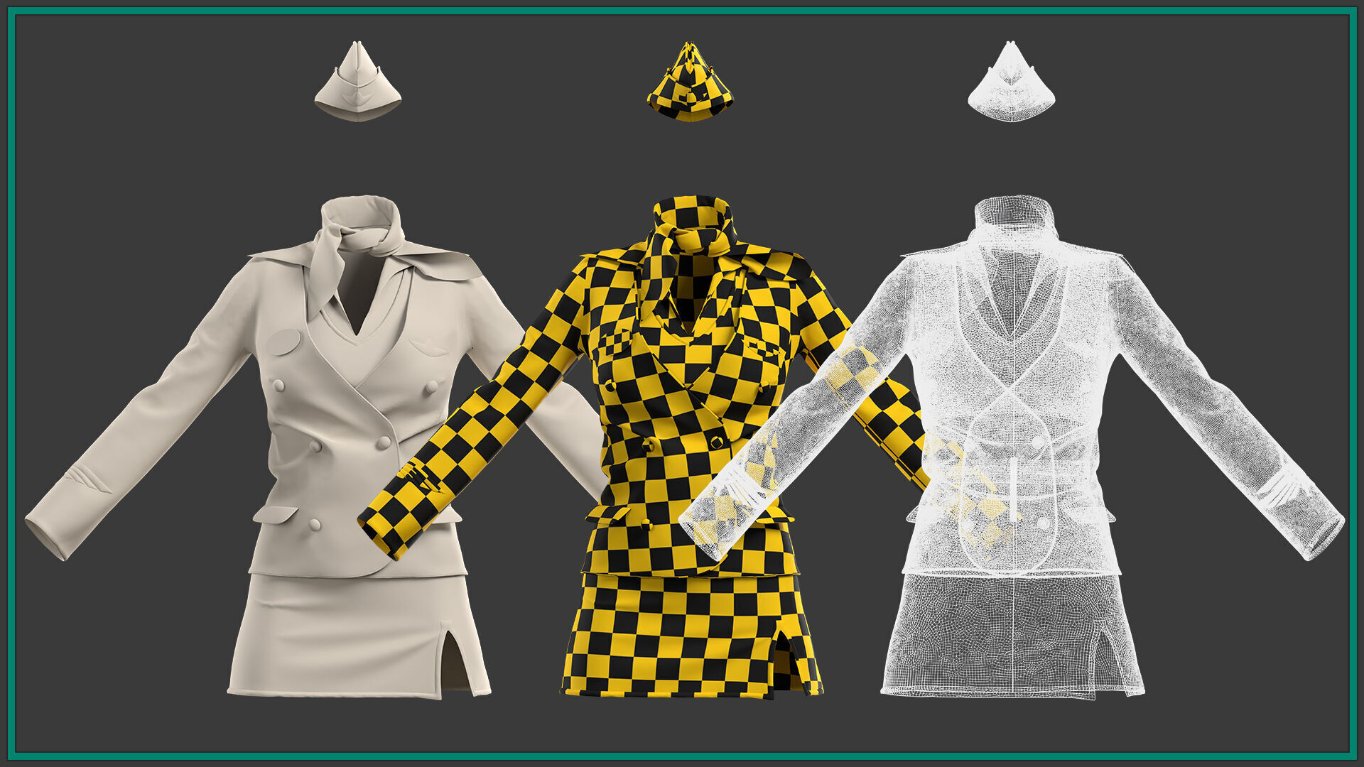 female stewardess uniform with 2texture and smart material 3D model_5