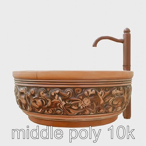 Circular Wooden Carved Basin Sink Model Pack Low-poly 3D model