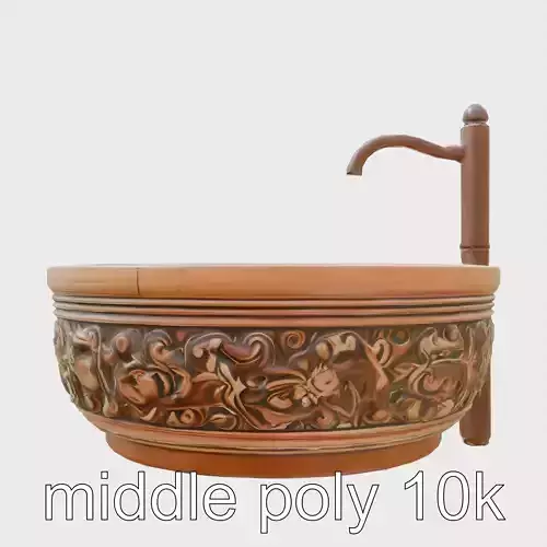 Circular Wooden Carved Basin Sink Model Pack