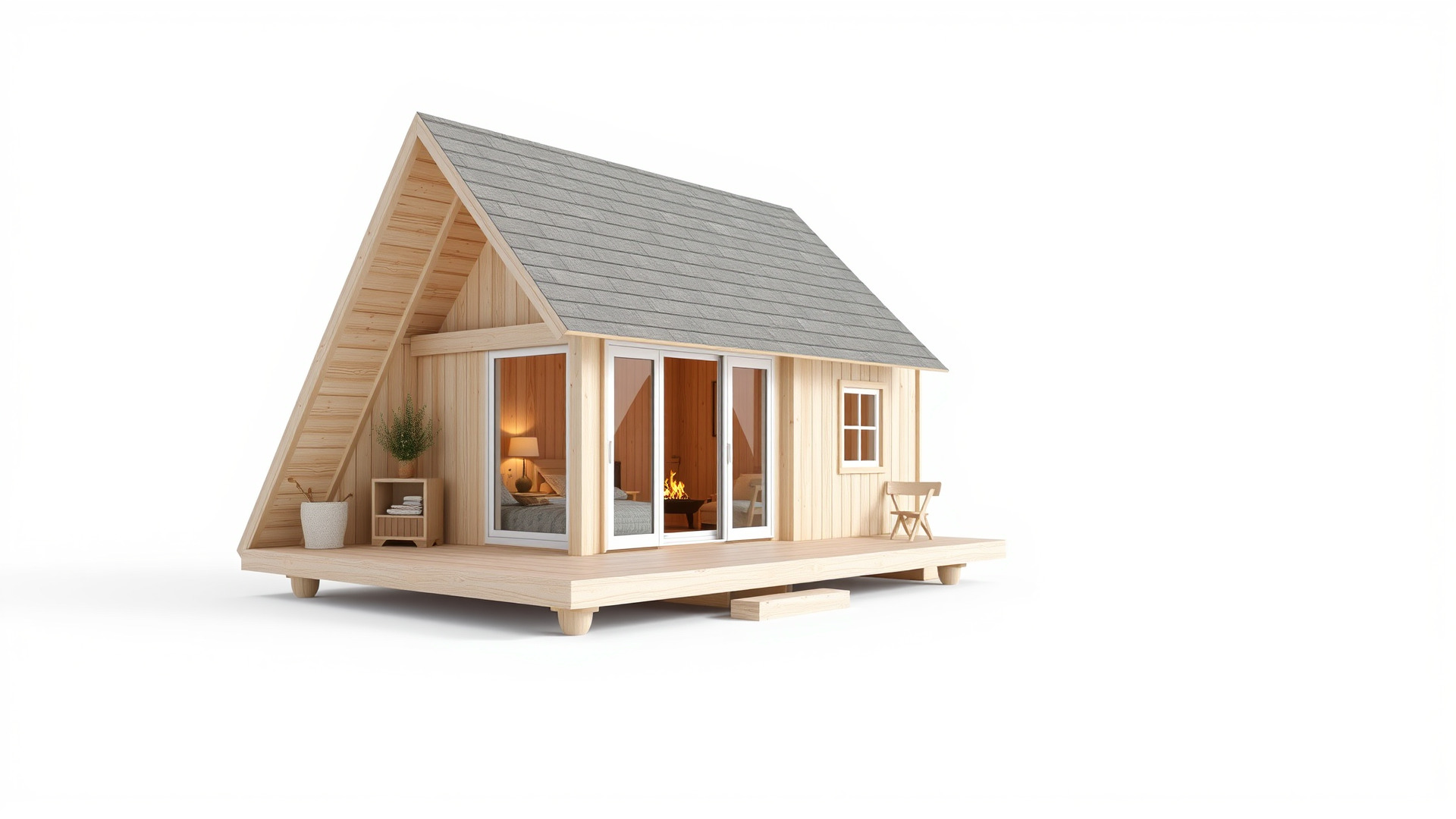 Scandinavian A-frame Cabin 3D model pack Low-poly 3D model_6
