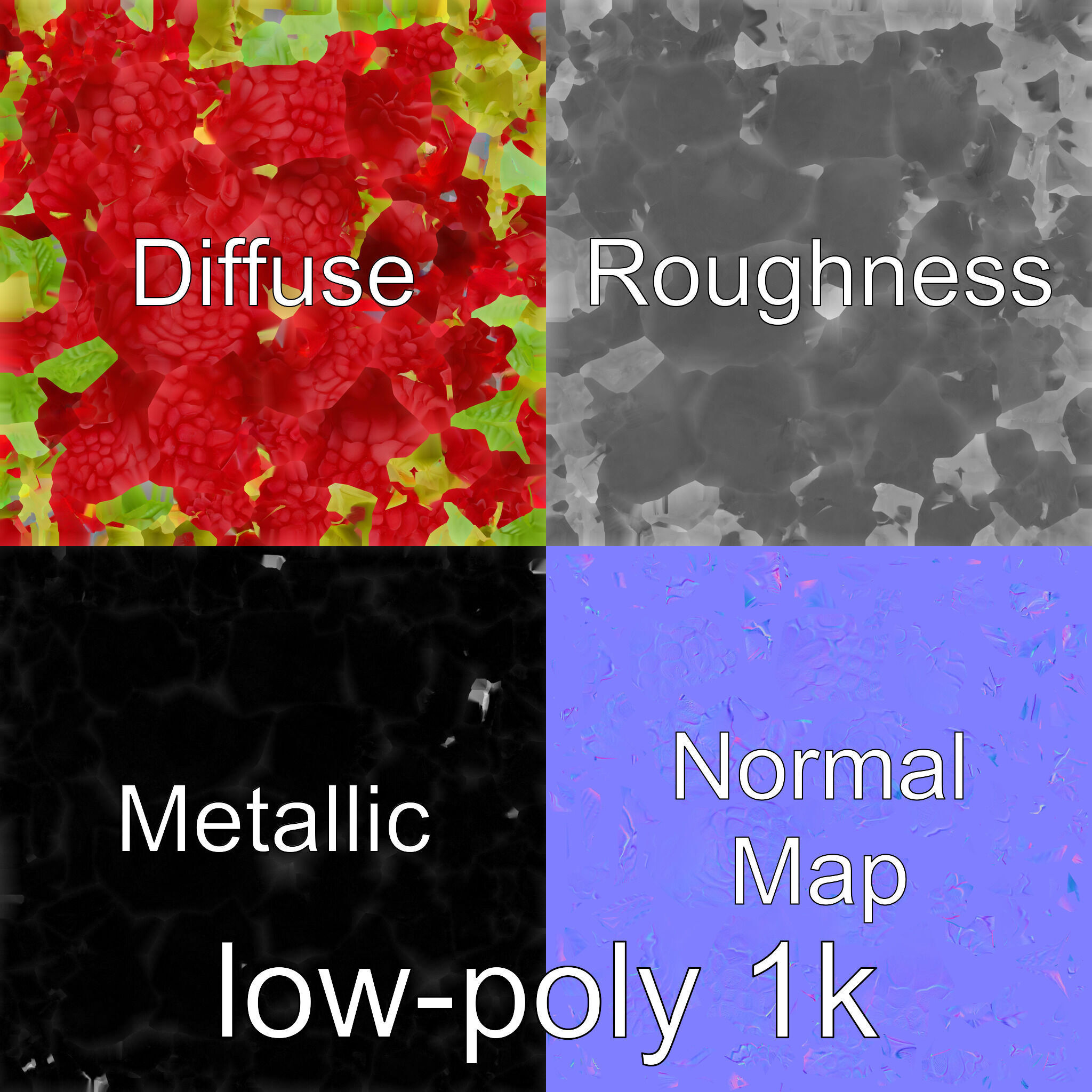 Raspberry Cluster with Texture model pack Low-poly 3D model_4