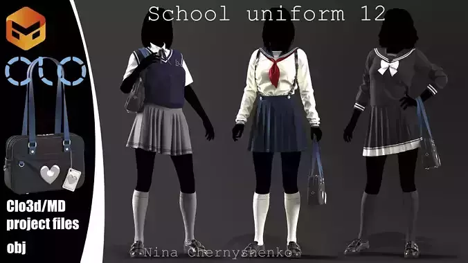 School uniform 12 - Marvelous Designer project and OBJ