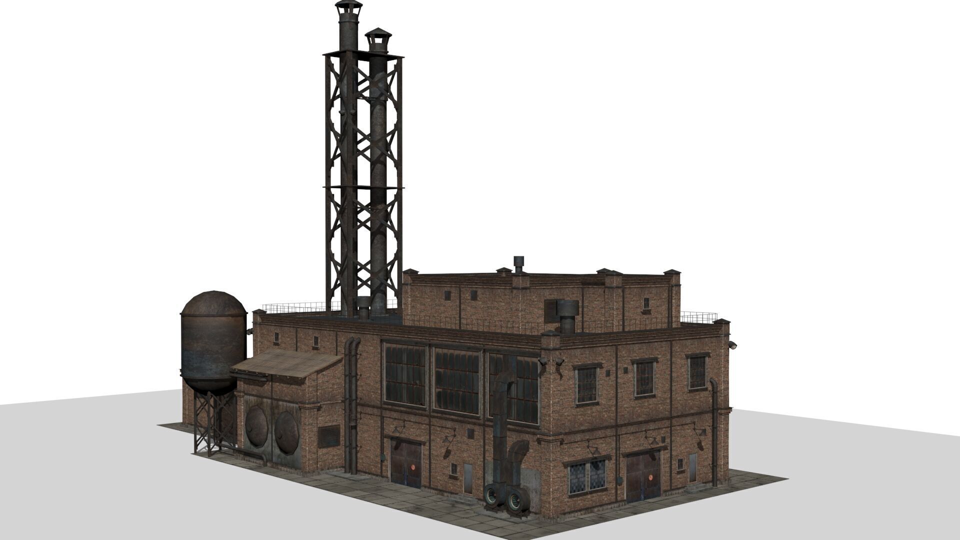 Old factory Low-poly 3D model_1