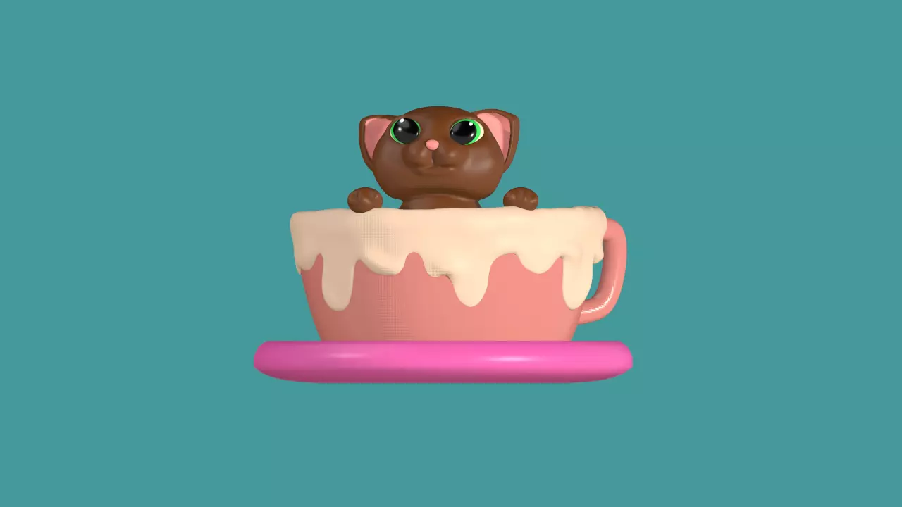 Cat in a mug 3D print model