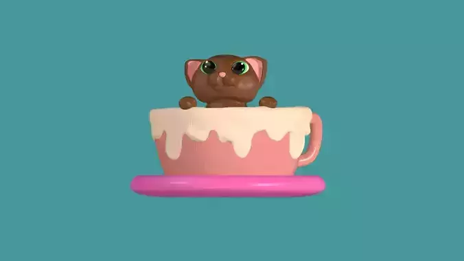 Cat in a mug 3D print model