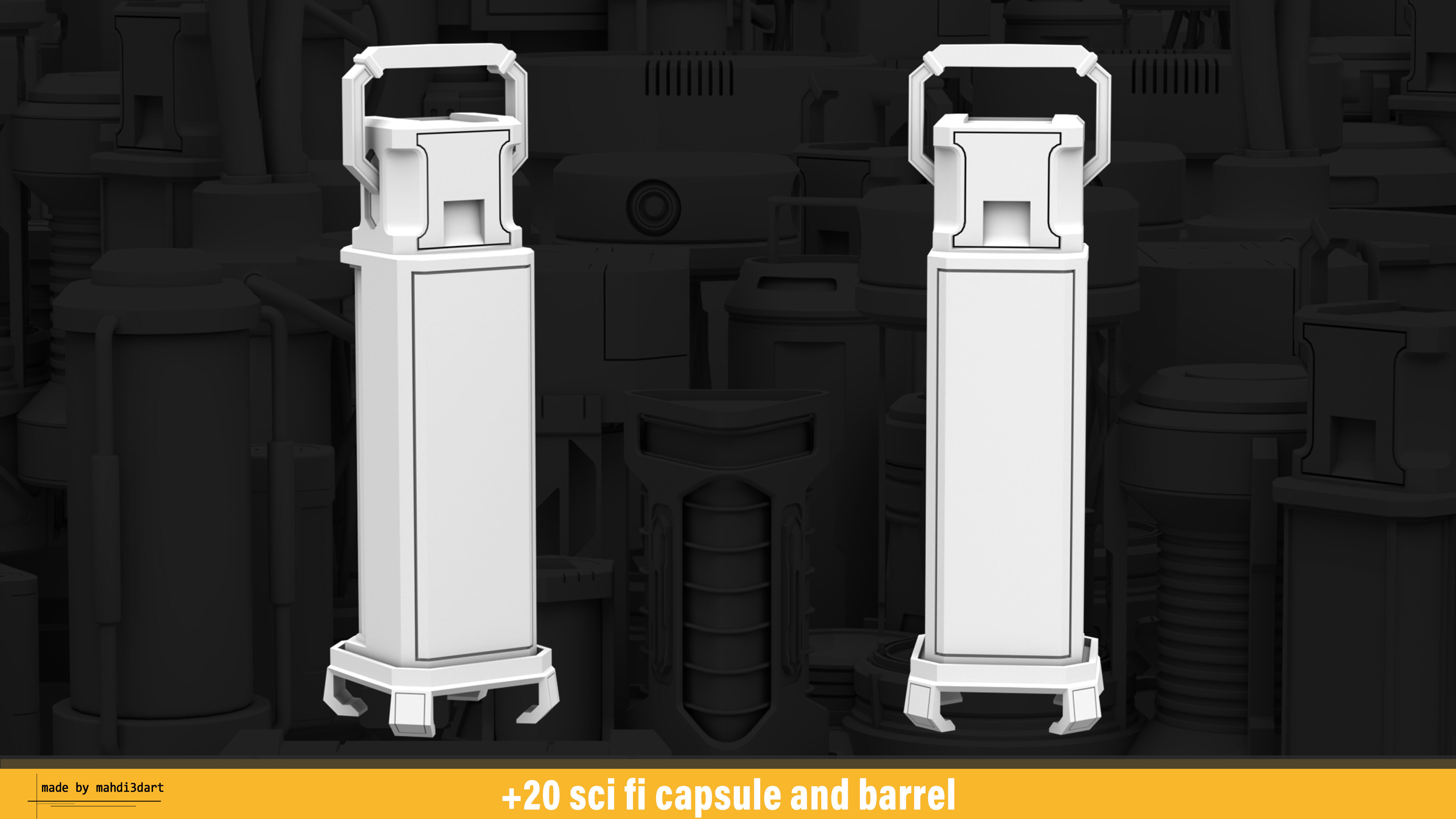 20 sci fi capsule and barrel kitbash 3D model_21