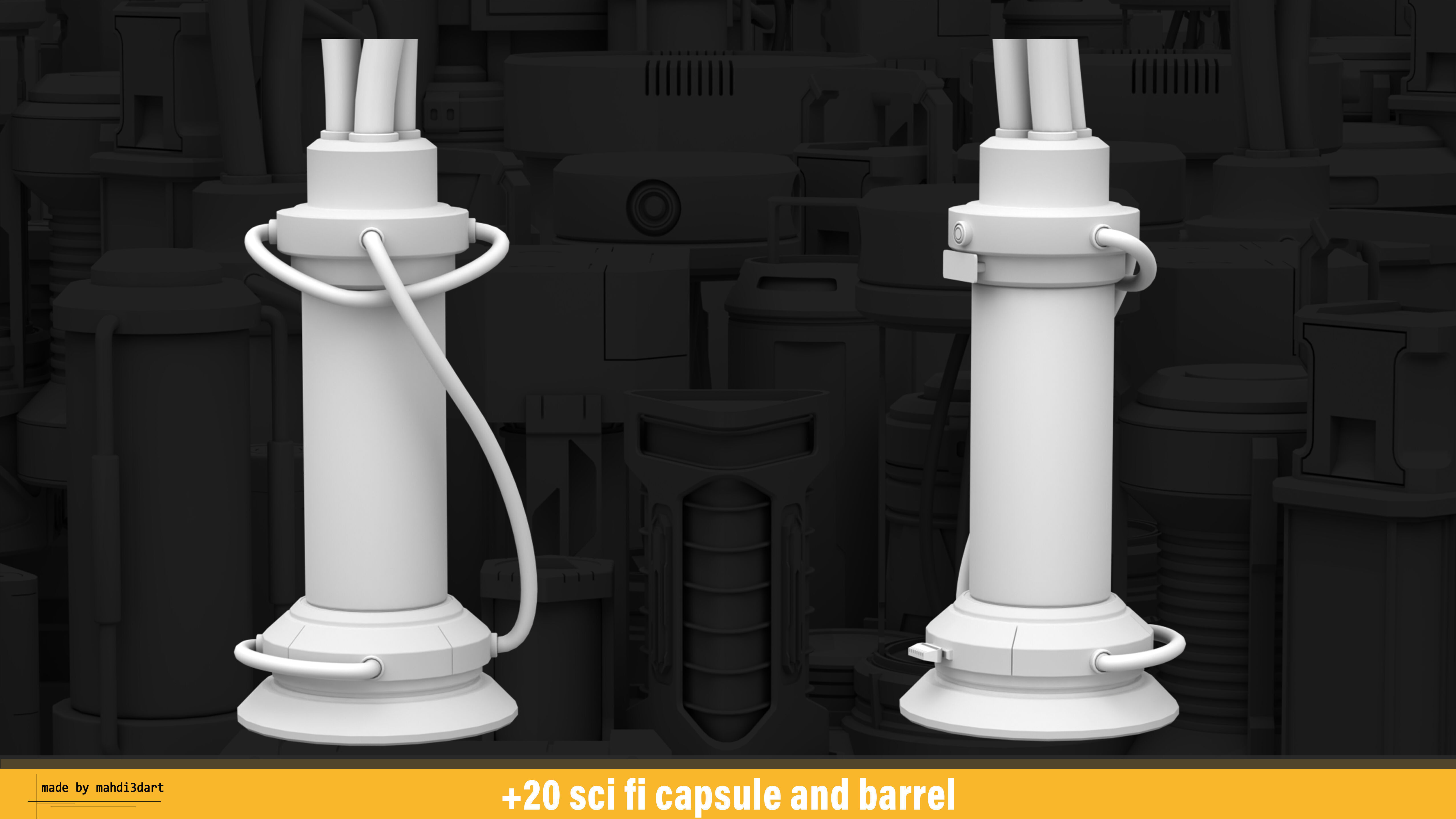 20 sci fi capsule and barrel kitbash 3D model_14