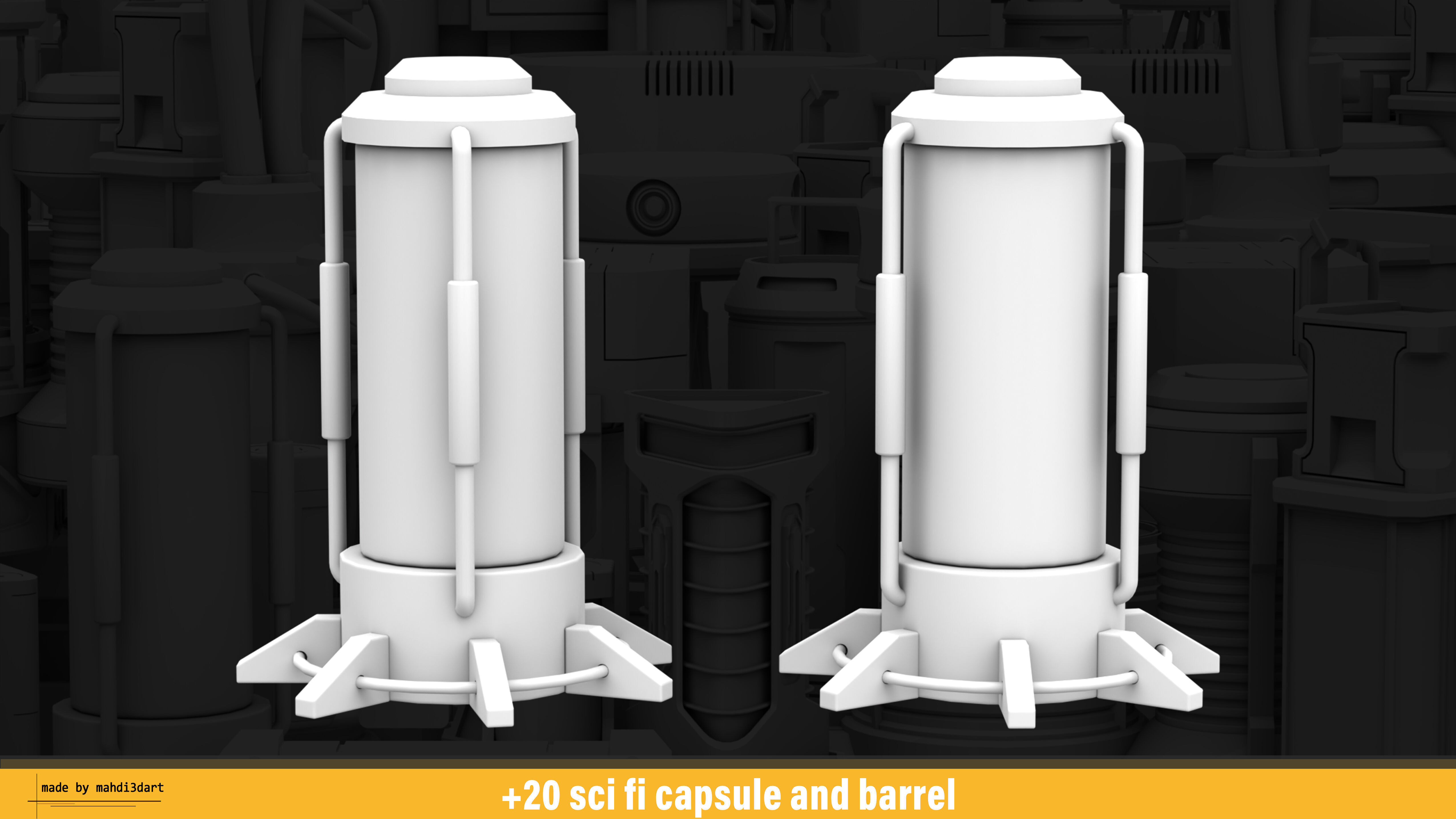 20 sci fi capsule and barrel kitbash 3D model_24