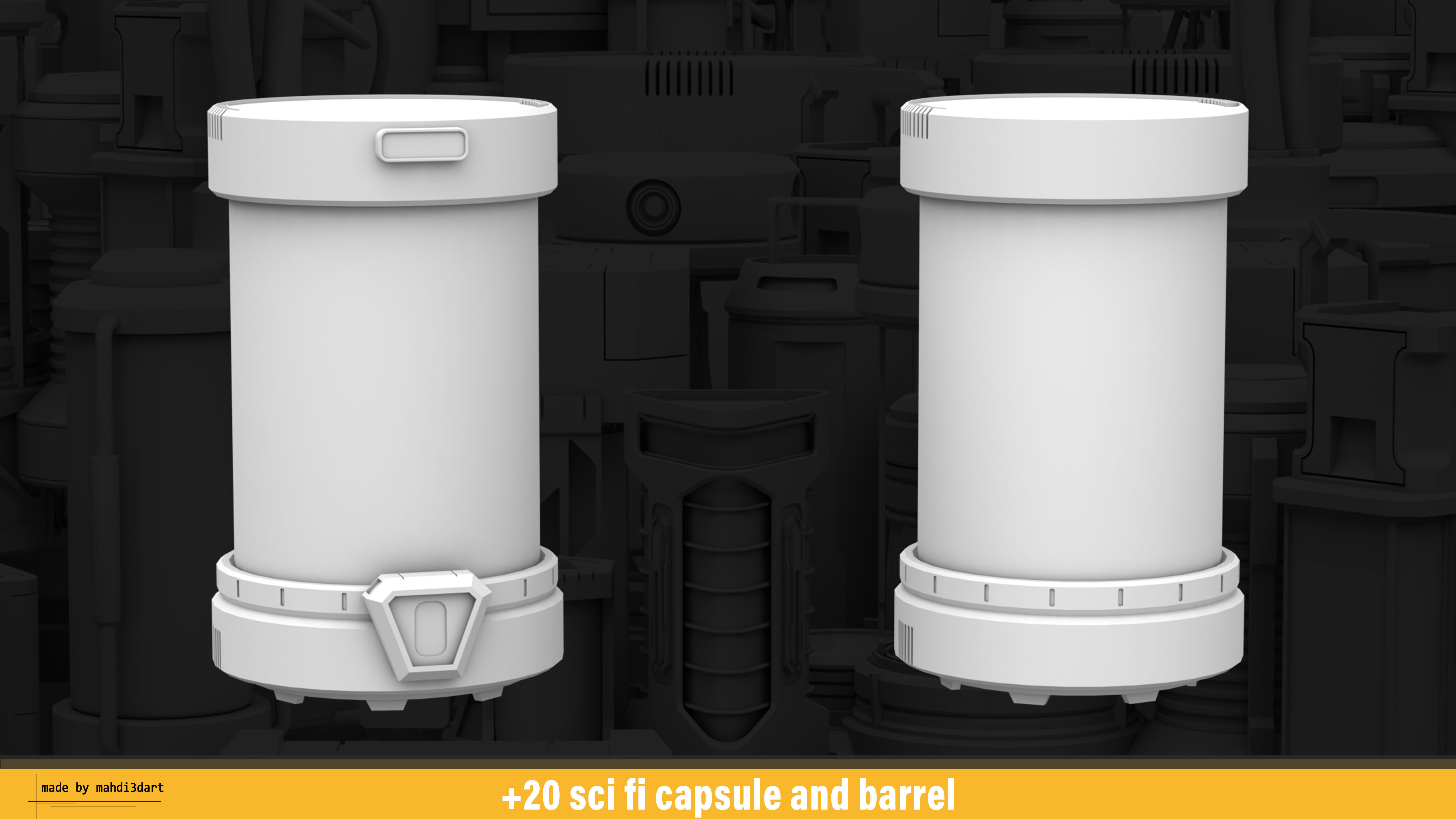 20 sci fi capsule and barrel kitbash 3D model_15