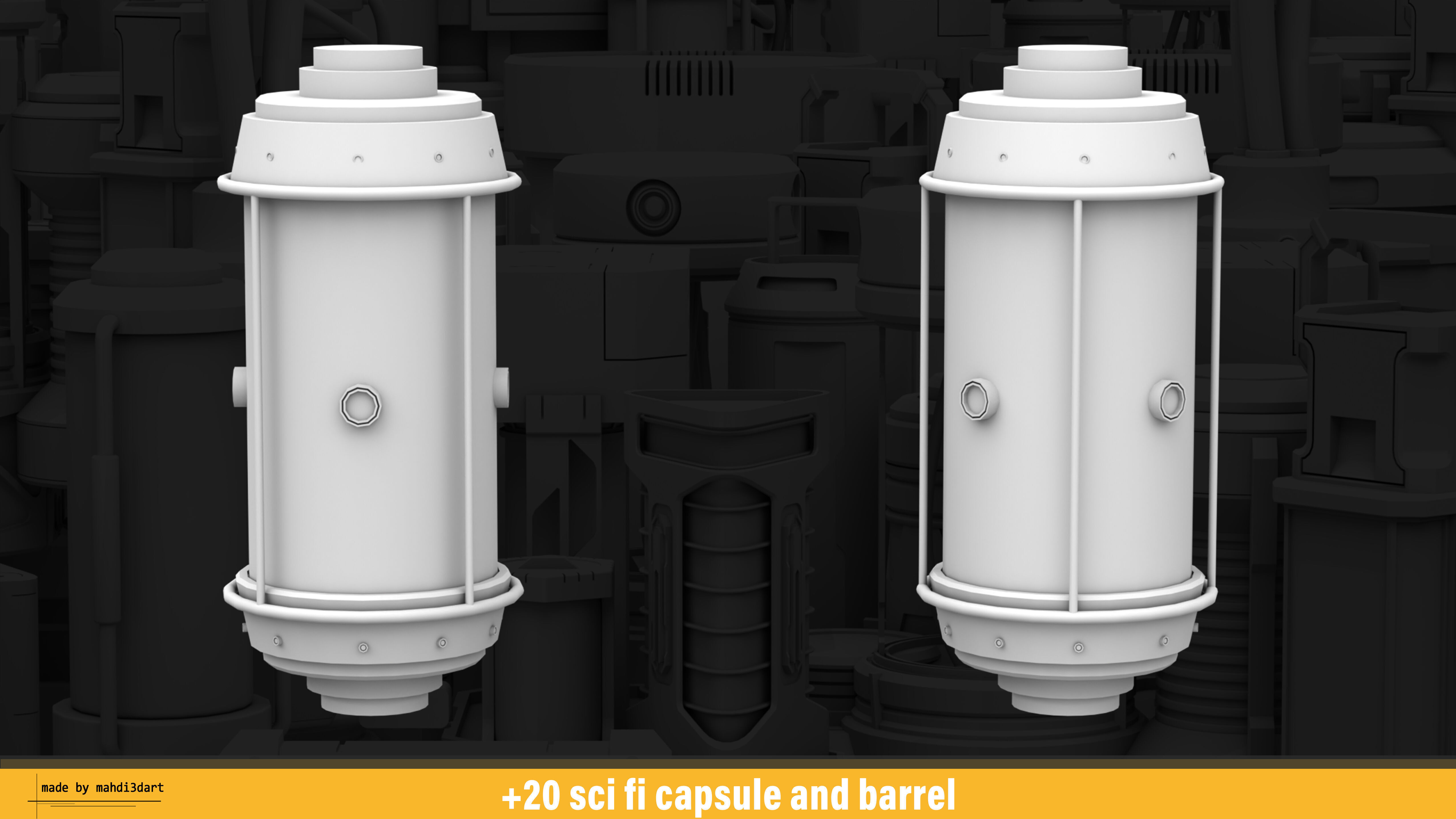 20 sci fi capsule and barrel kitbash 3D model_16