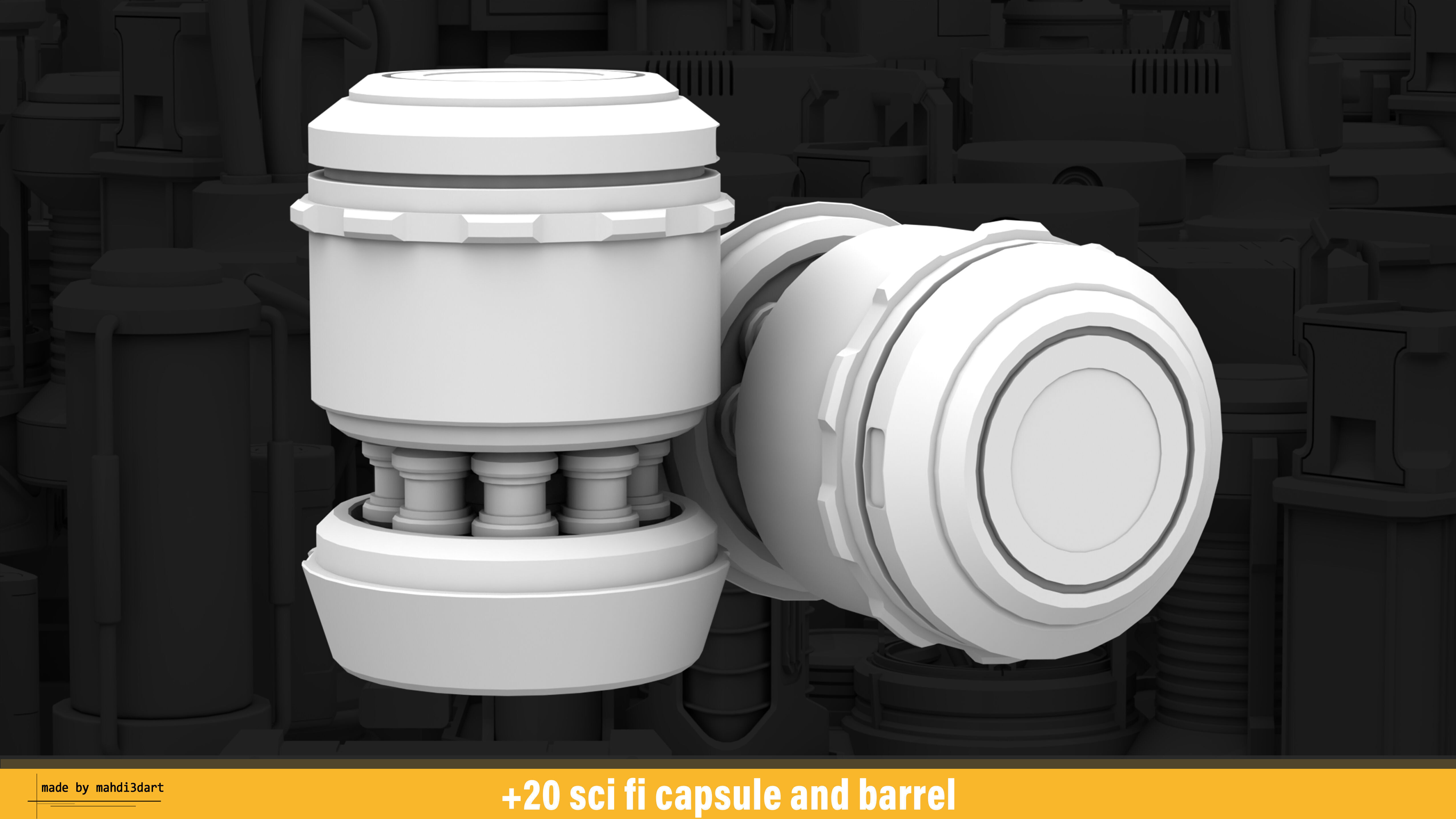 20 sci fi capsule and barrel kitbash 3D model_18