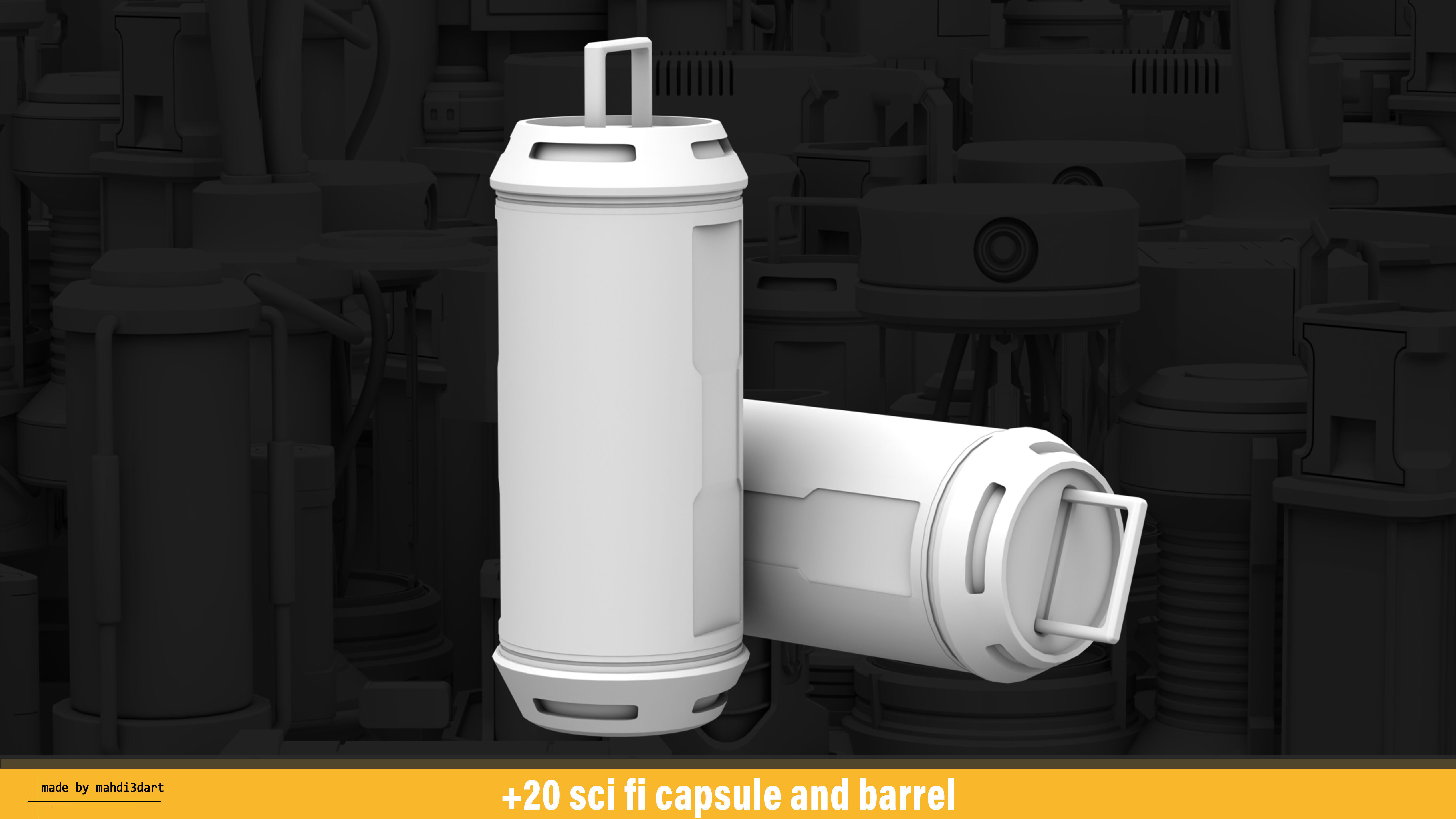20 sci fi capsule and barrel kitbash 3D model_19