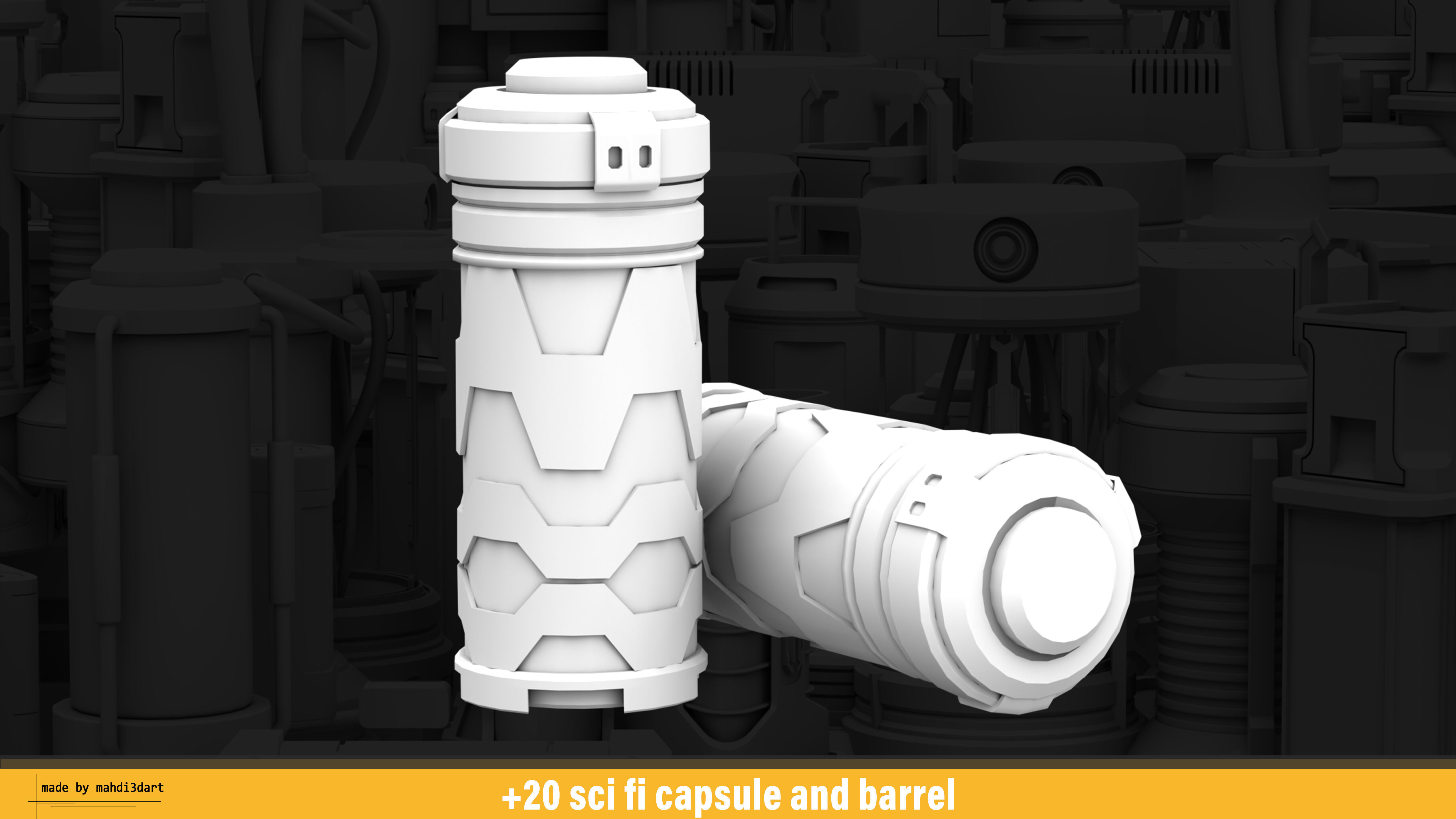 20 sci fi capsule and barrel kitbash 3D model_23