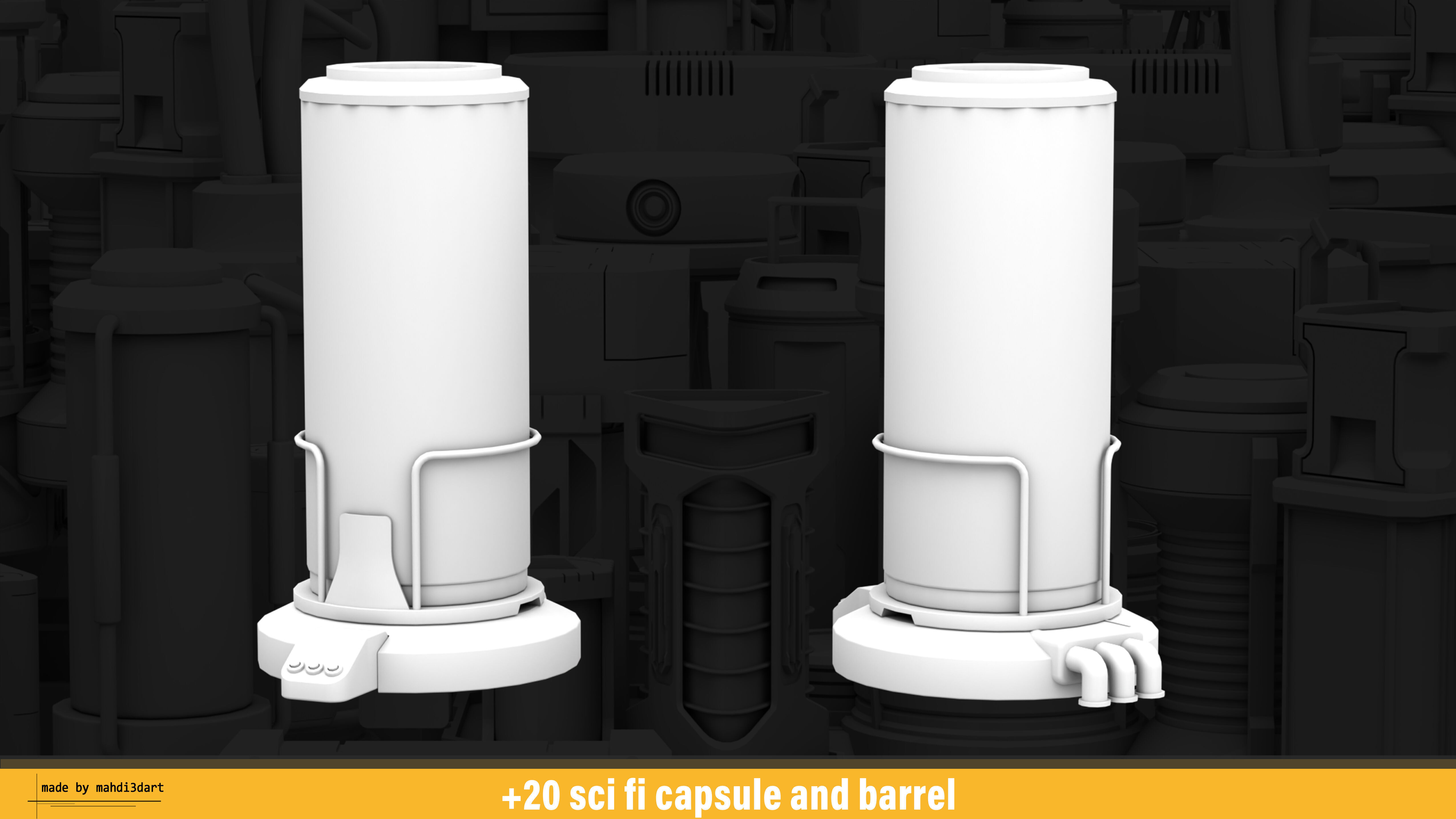 20 sci fi capsule and barrel kitbash 3D model_6