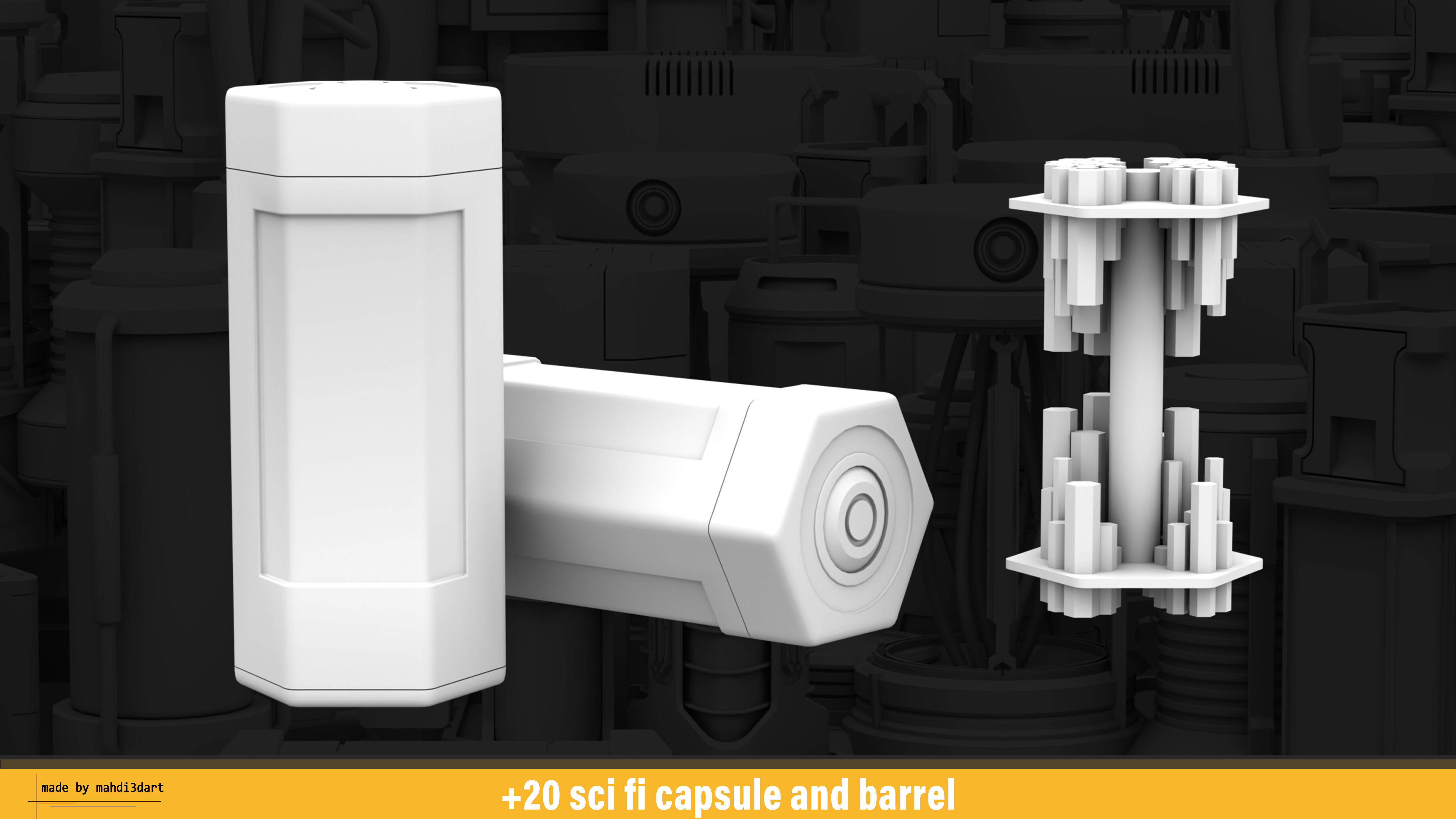 20 sci fi capsule and barrel kitbash 3D model_5