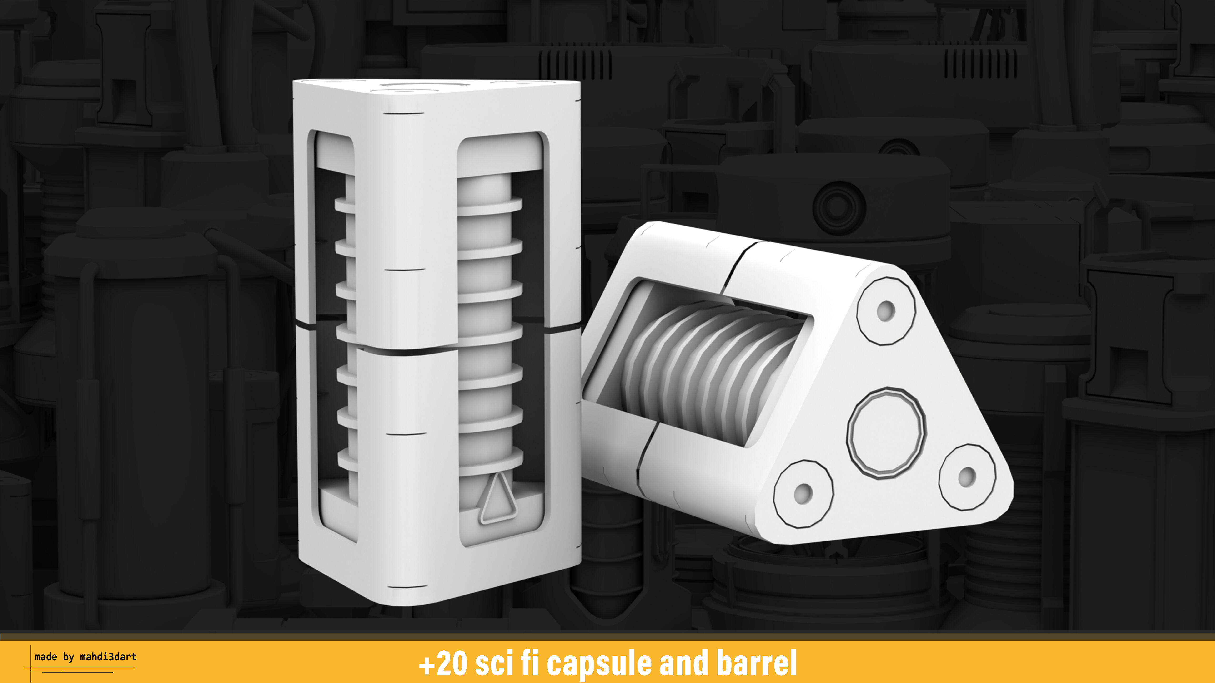 20 sci fi capsule and barrel kitbash 3D model_10