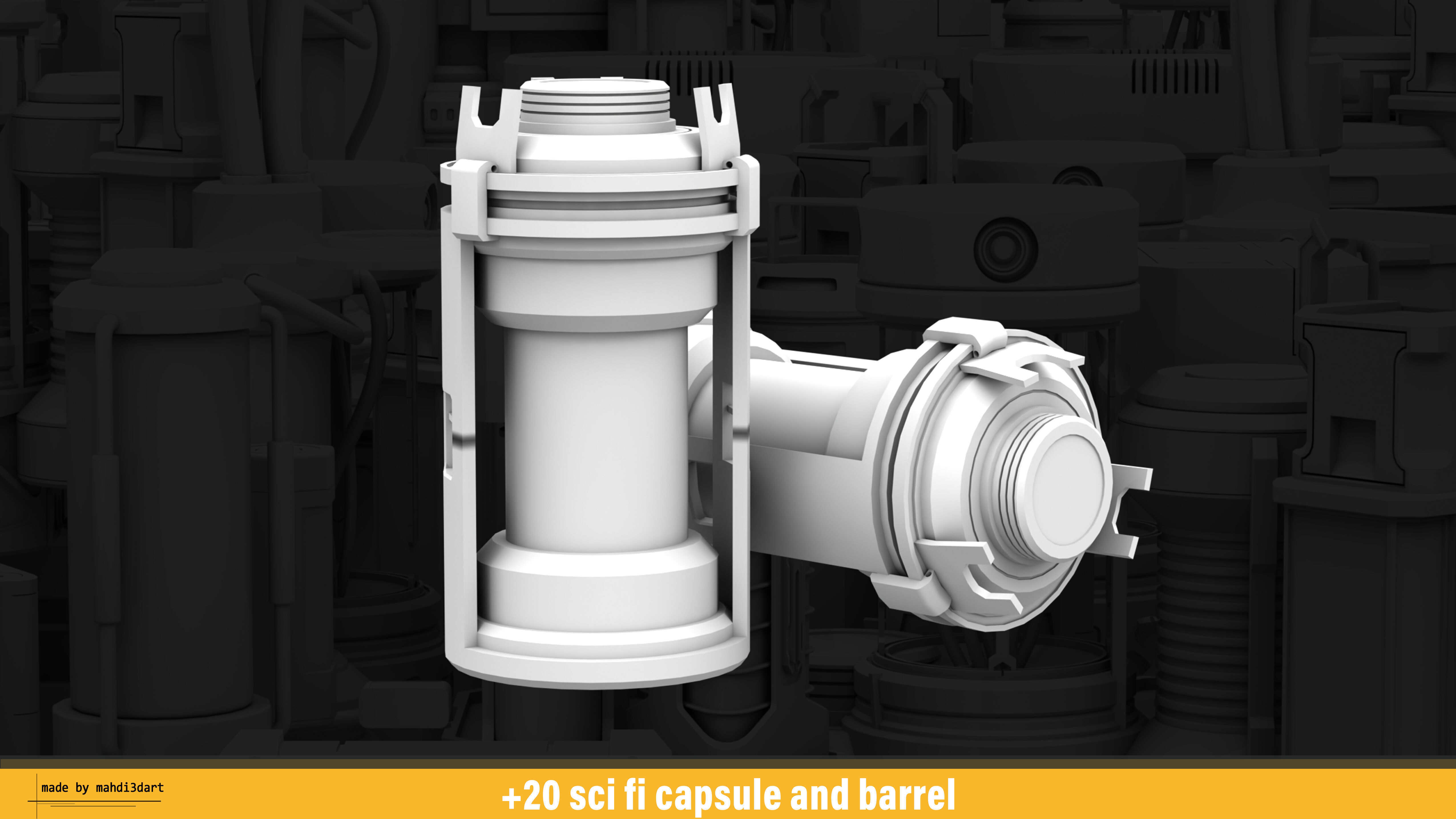 20 sci fi capsule and barrel kitbash 3D model_20