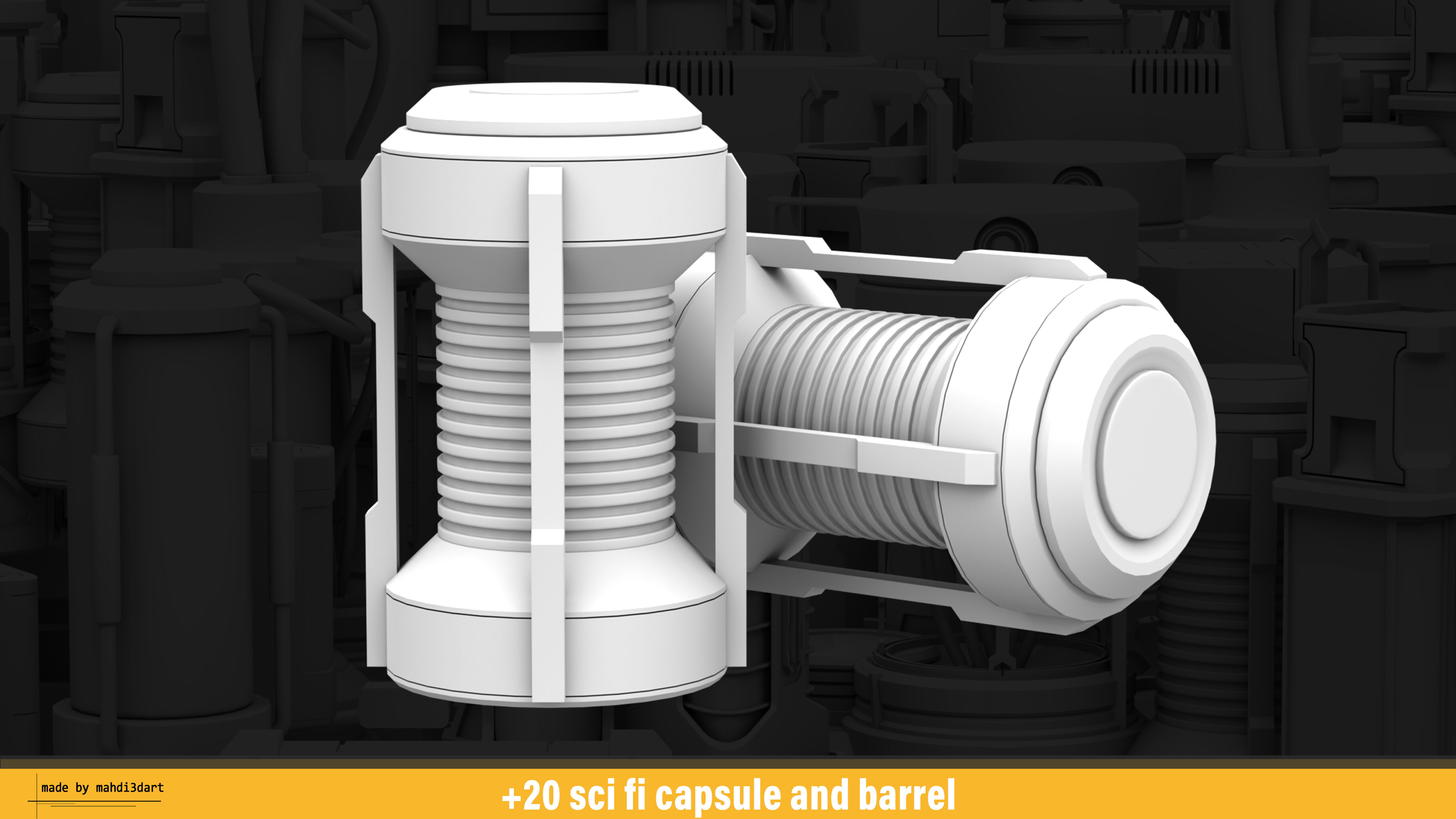 20 sci fi capsule and barrel kitbash 3D model_9